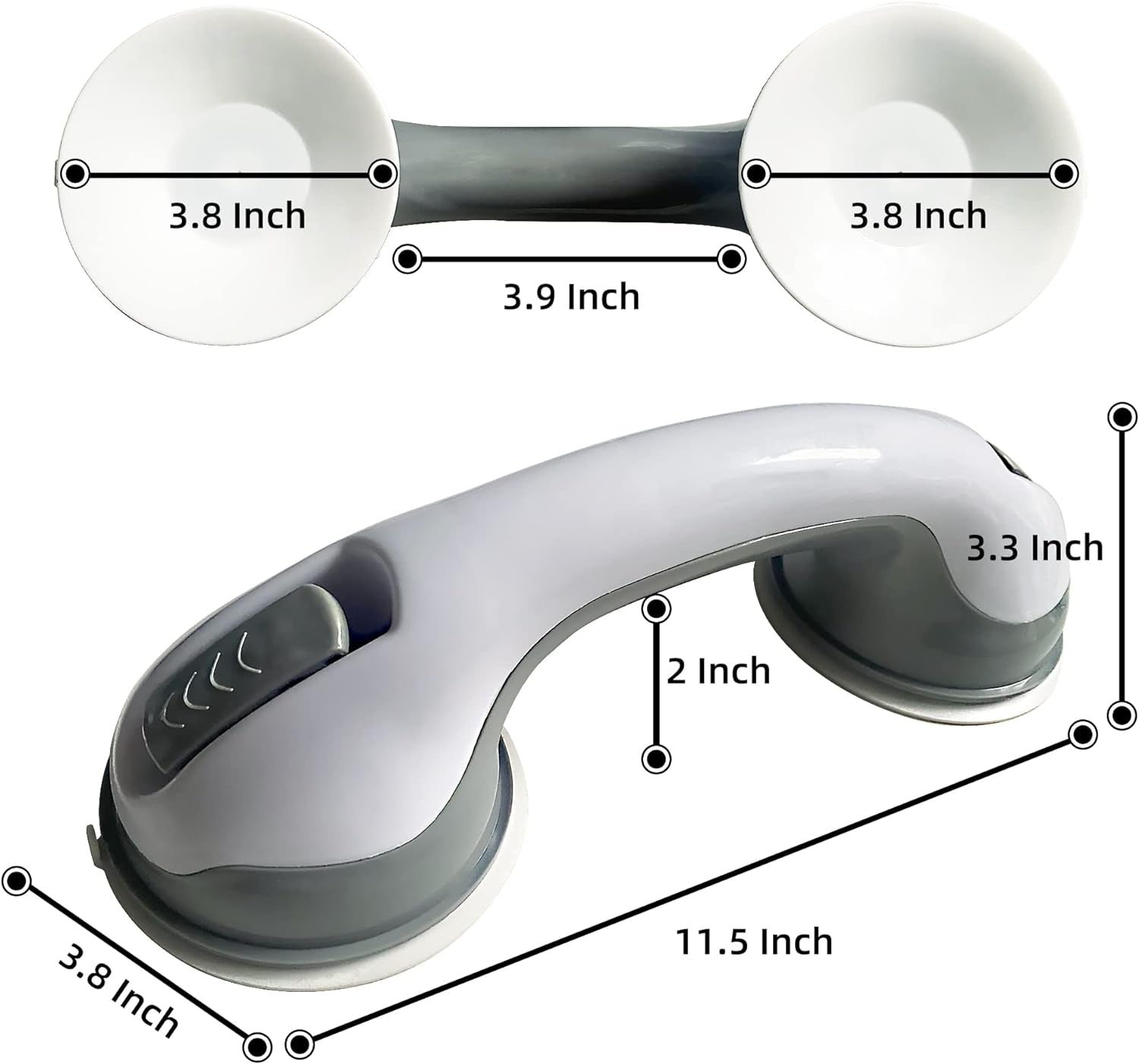 2 Pack Heavy-Duty Shower Grab Bars -  12 Inch Grey Suction Bar Handles for Elderly, Seniors, Handicap, Safety Balance Assist Grip for Bathroom, Toilet - Anti-Slip, Shower Handles Hand Rai