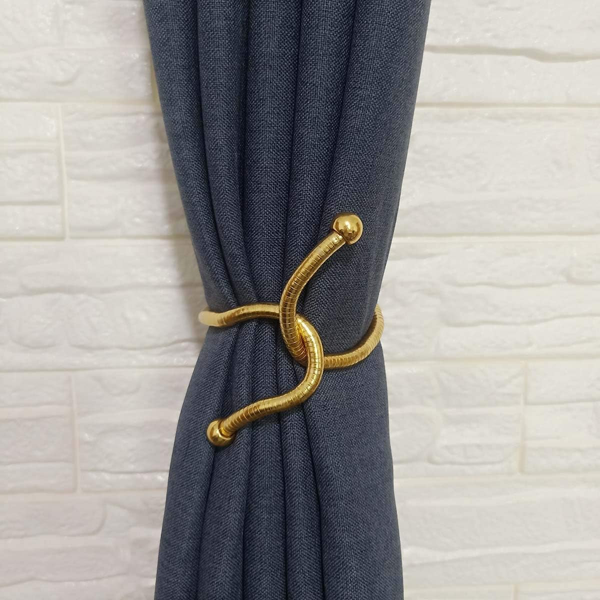 Curtain Tiebacks Clips, Decorative Drapes Holdbacks, Handmade Metal Rope Tiebacks, Creative Window Drapes Twist Tie Backs, Curtain Holders(Gold, 2 Pack)