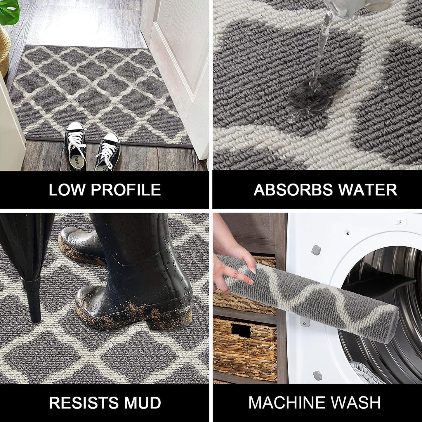 Washable Runner Rug 20"X59" Dirt Trapping Non Slip Rubber Backing Rug Runner Floor Mats Carpet Runners for Entryway Hallway Kitchen Garage Laundry Room, Light Gray