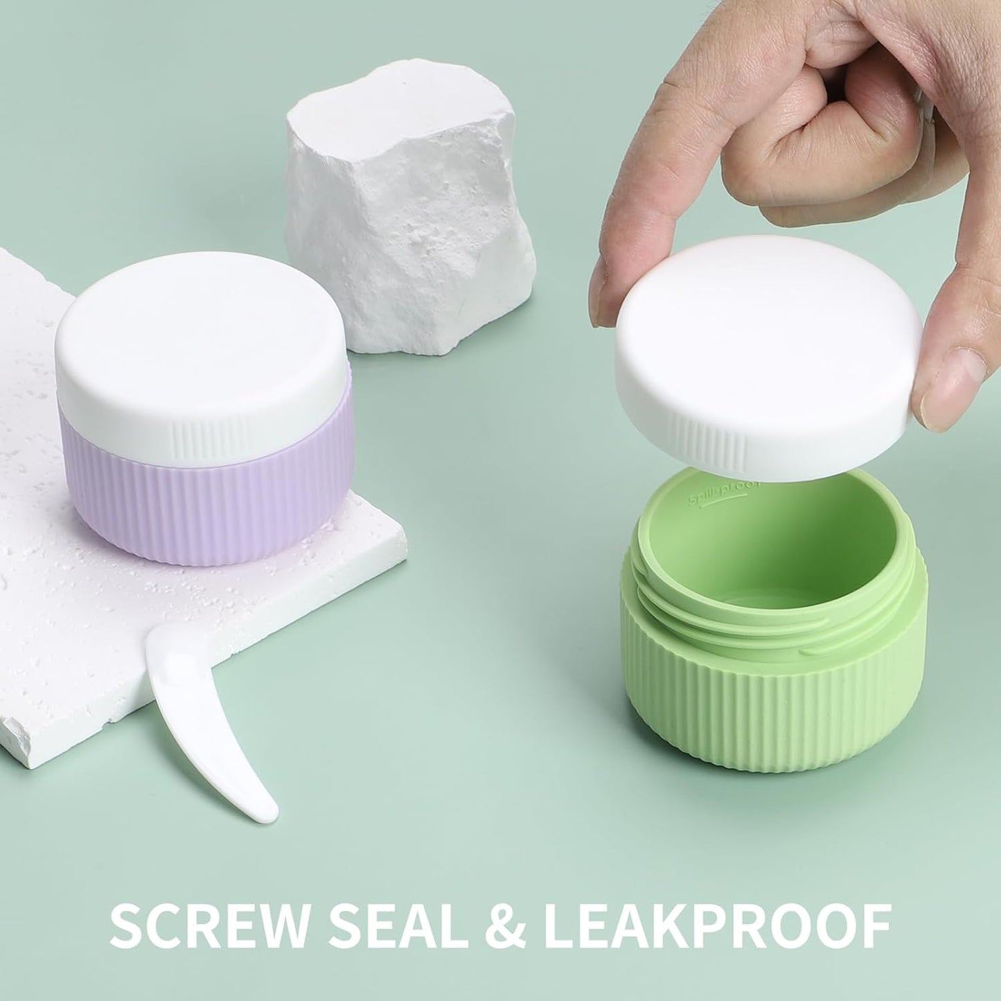 Travel Containers for Toiletries, TSA Approved 1.5 Oz Silicone Cream Jars, Leak-Proof Journey Containers, Trip Accessories with Lid for Cosmetic Face Hand 4 Pack White Lid - Bright