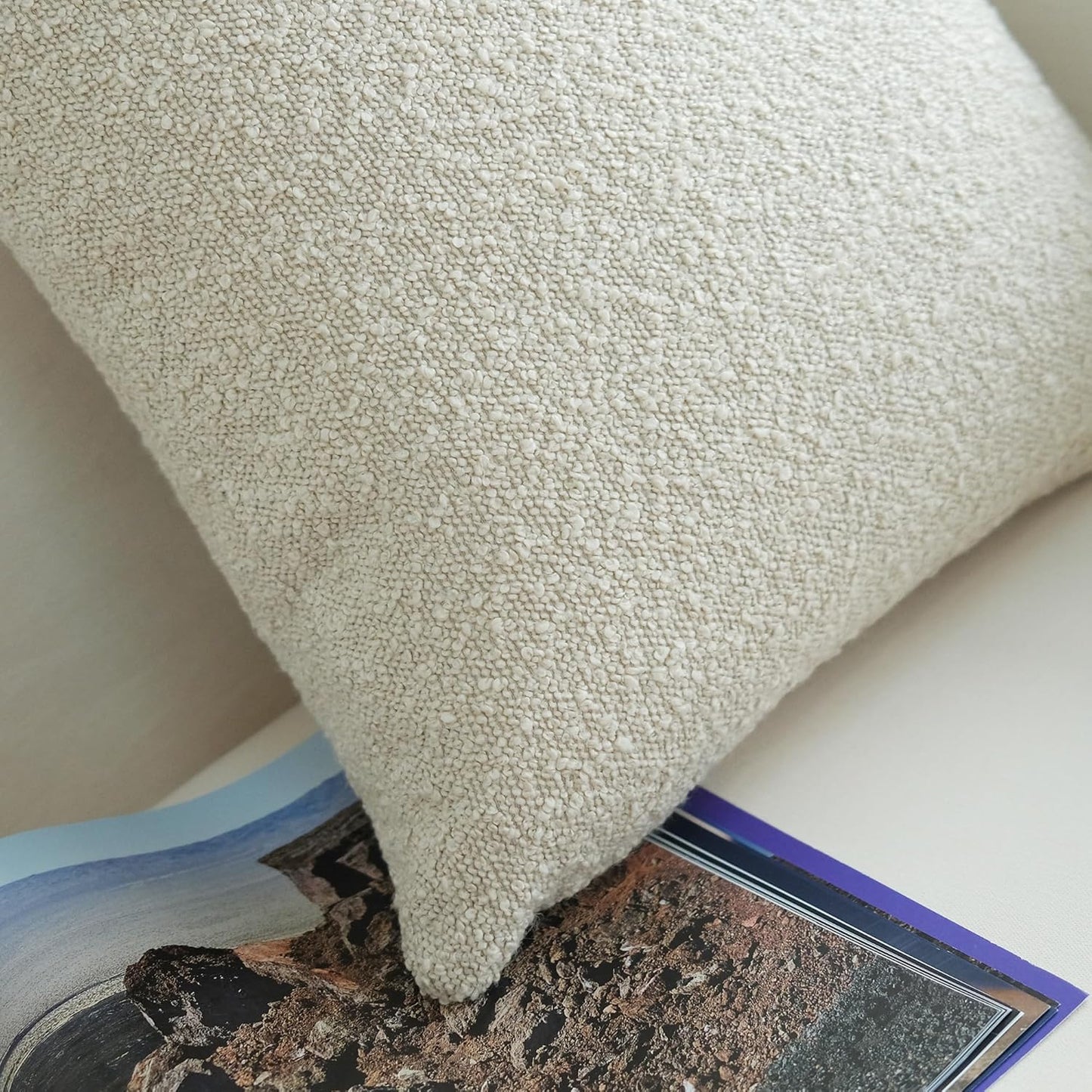 Pack of 2 Textured Boucle Throw Pillow Covers Accent Solid Pillowcovers Home Decor 20 X 20 Inch Beige