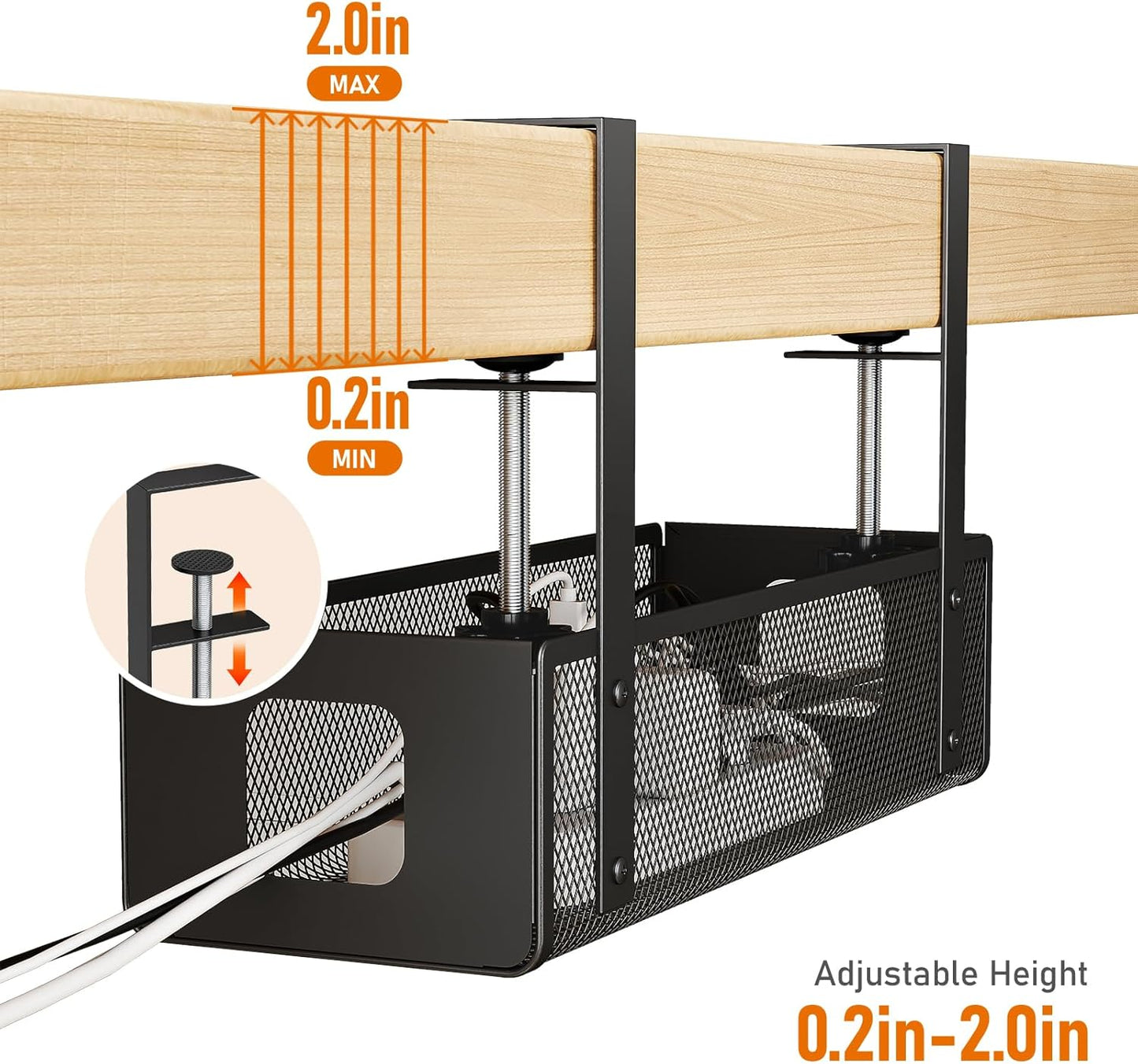 under Desk Cable Management Tray - Cable Management Tray No Drill with F-Clamp Design, Metal Mesh Cord Organizer, Sturdy Wire Organizers for Cords for Home Office Standing Desk, Black