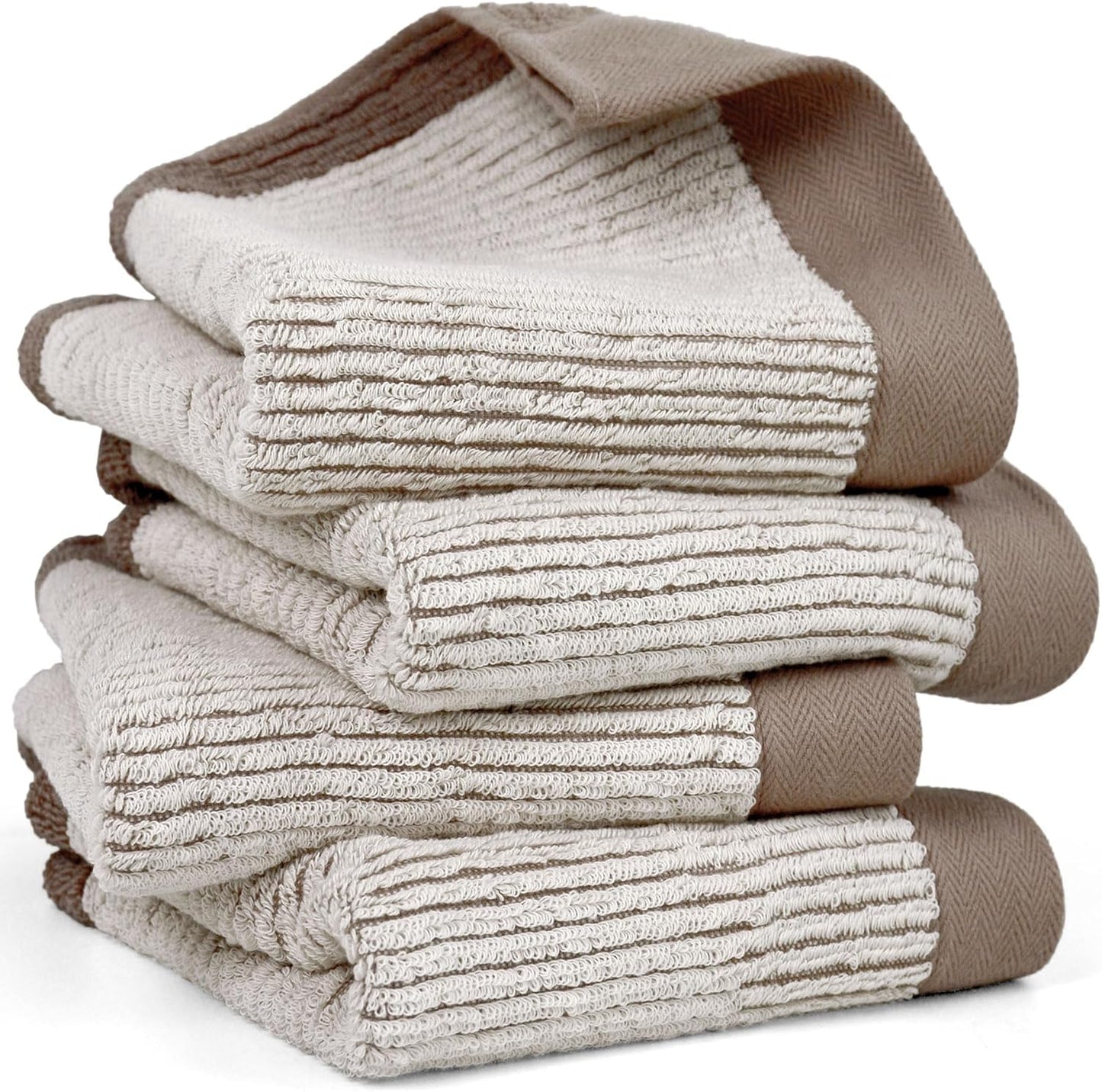Hand Towels for Bathroom Set of 4, Jacquard Weaved Cotton Face Towels, 28 X 13.7 Inches (Light-Brown)