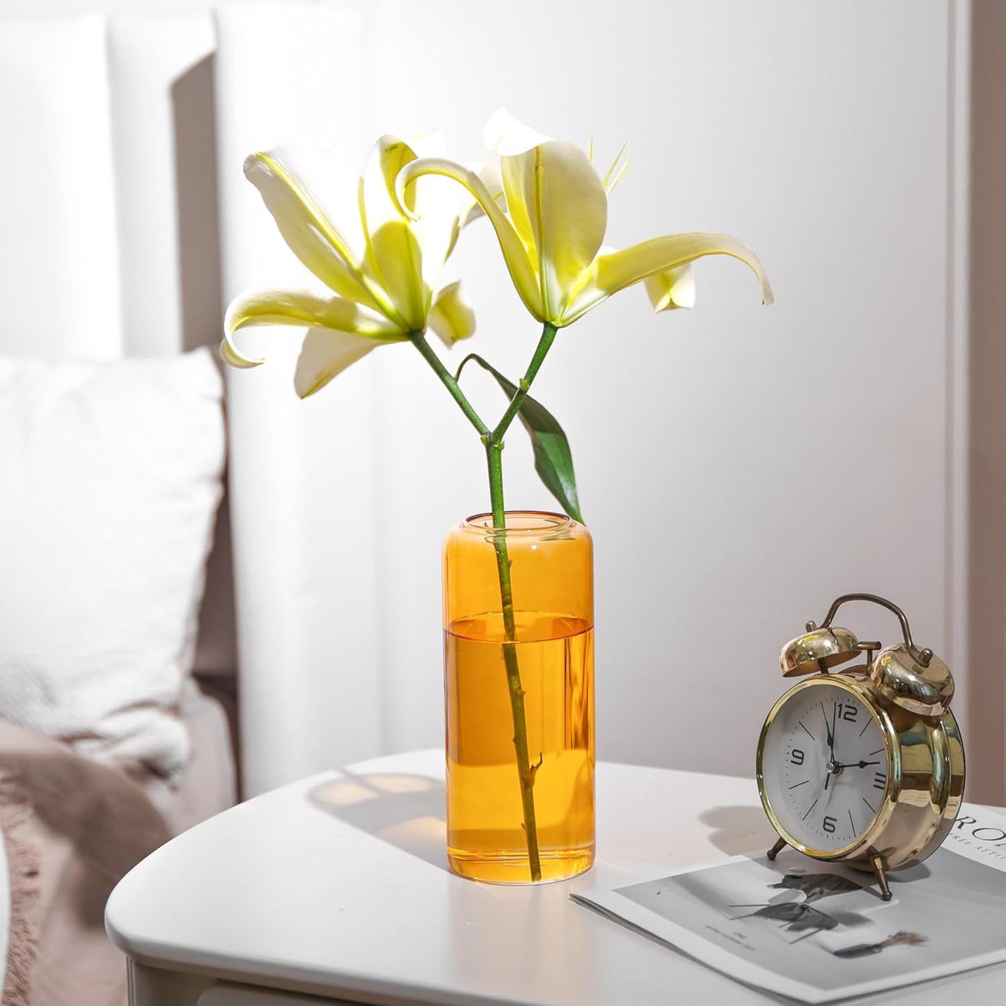 Glass Flower Vase, 8 Inch Tall Bud Vases, Home Decor Vases for Centerpiece for Living Room and Bedroom, Decorative Vases for Wedding, Valentines' Day, Mother'S Day (Amber)