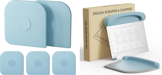 Pan Scraper, 5 Pcs Pot Scraper Plastic-Brown/Bench Scraper Dough Cutter Tool-Blue