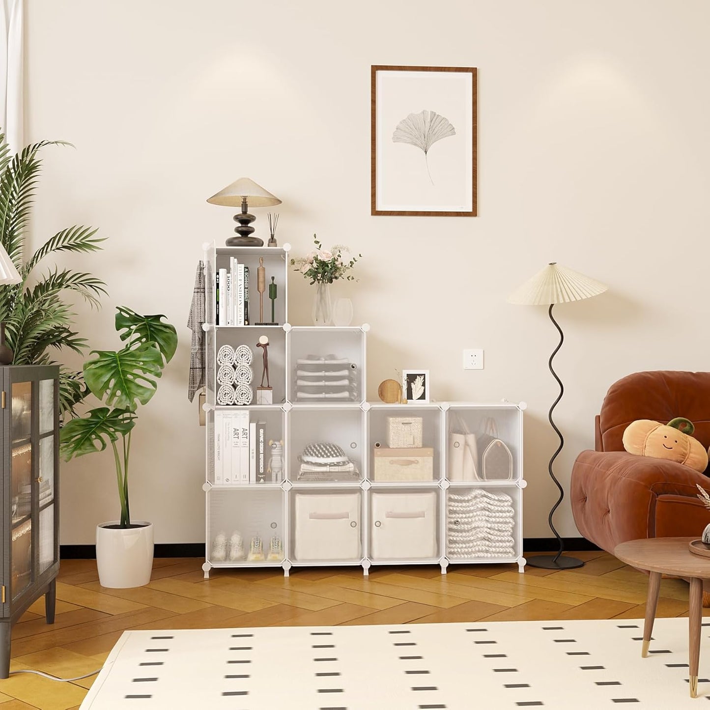Cube Storage Closet Organizer 12 Cube Storage Shelves with Doors Closet Organizers and Storage Stackable Clothes Organizer for Bedroom, Home Office, White