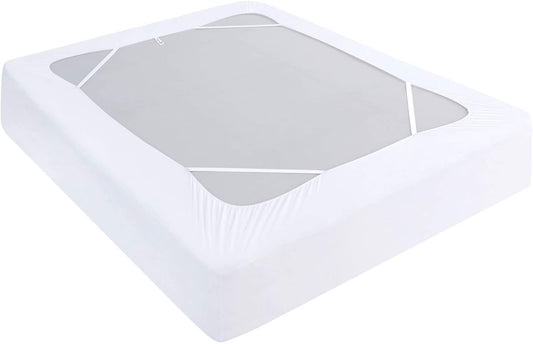 Box Spring Cover King Size, Elastic Fabric Wrap around 4 Sides Bed Skirt, Sleek Alternative for Bed Skirts for Hotel/Home, Fits Box Springs up to 13”, White