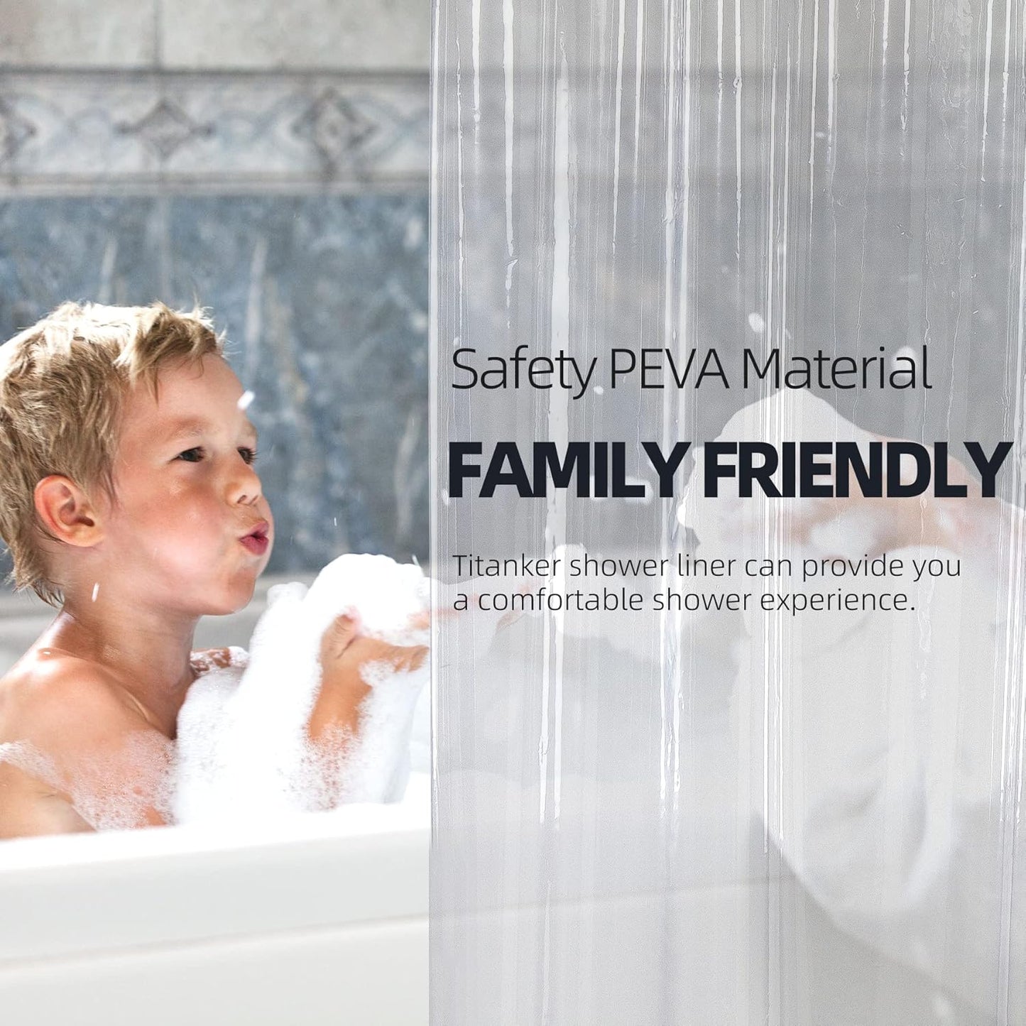 Shower Curtain Hooks Rings and Waterproof Lightweight 72 X 72 Inches PEVA Shower Curtain Liner, Clear