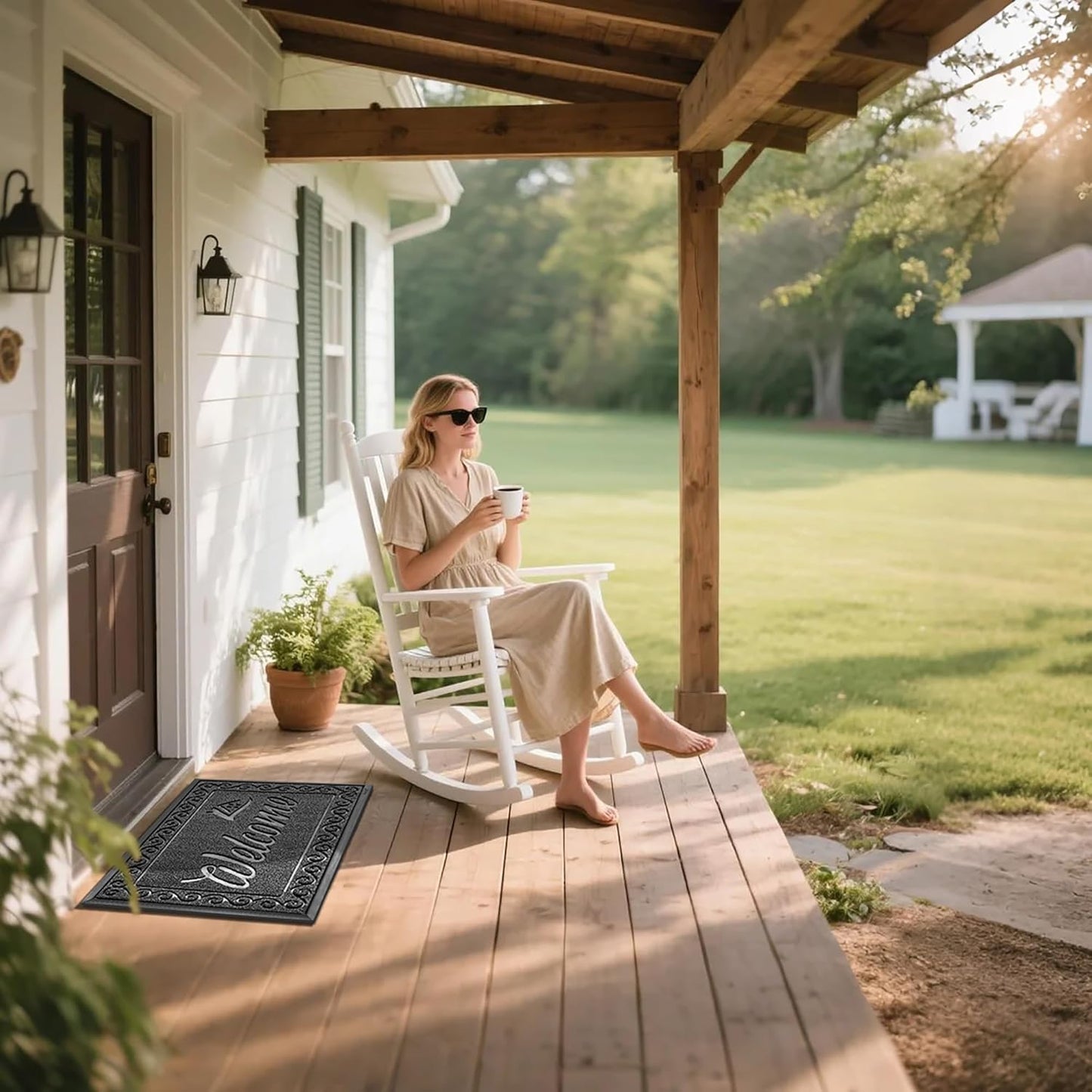 Welcome Mat, Heavy Duty Sturdy Door Mats for Home Entrance Outdoor Indoor, Front Doormat for outside Patio Floor Entry Porch Garage Office, Waterproof, Low Profile, 29.5 X 17, Black Grey
