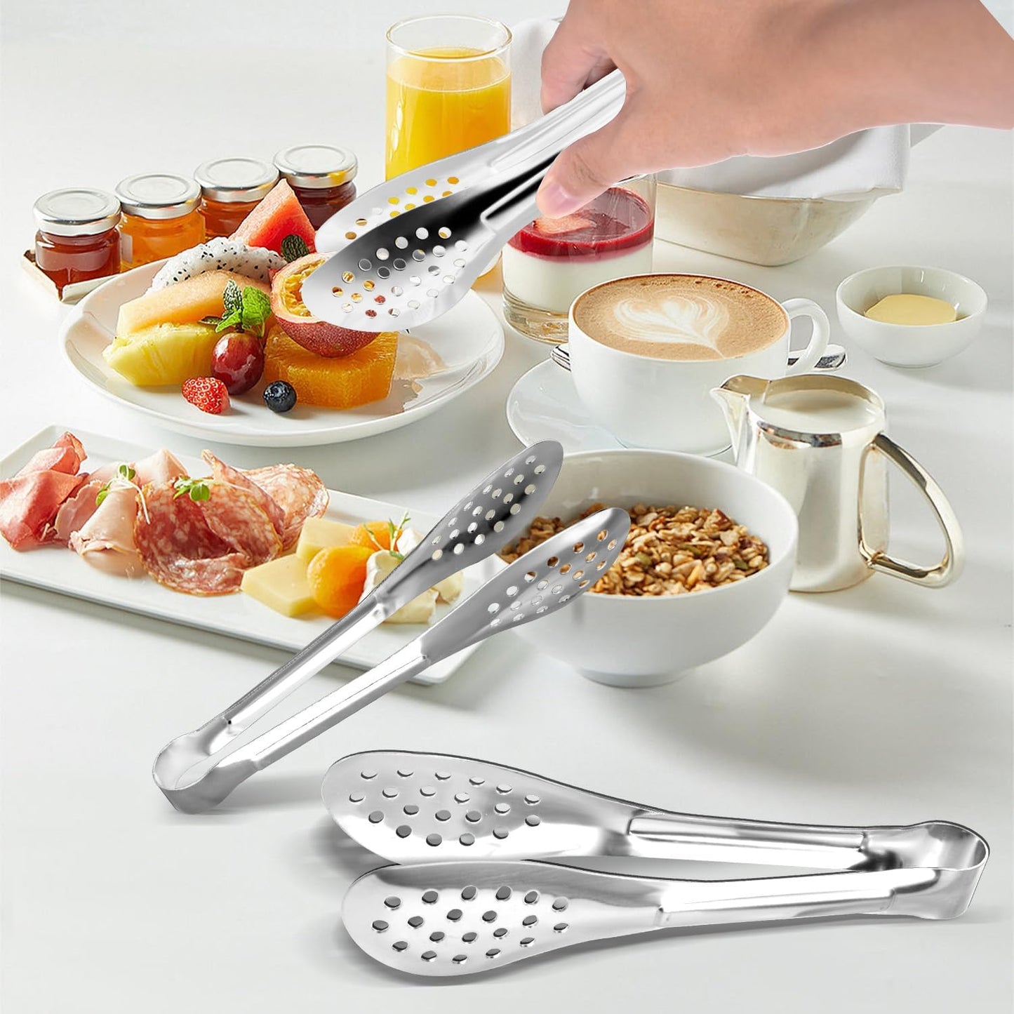 10PCS Serving Tongs, Small Kitchen Tongs, Stainless Steel Small Appetizer Tongs Mini Sugar Ice (5 Inch)