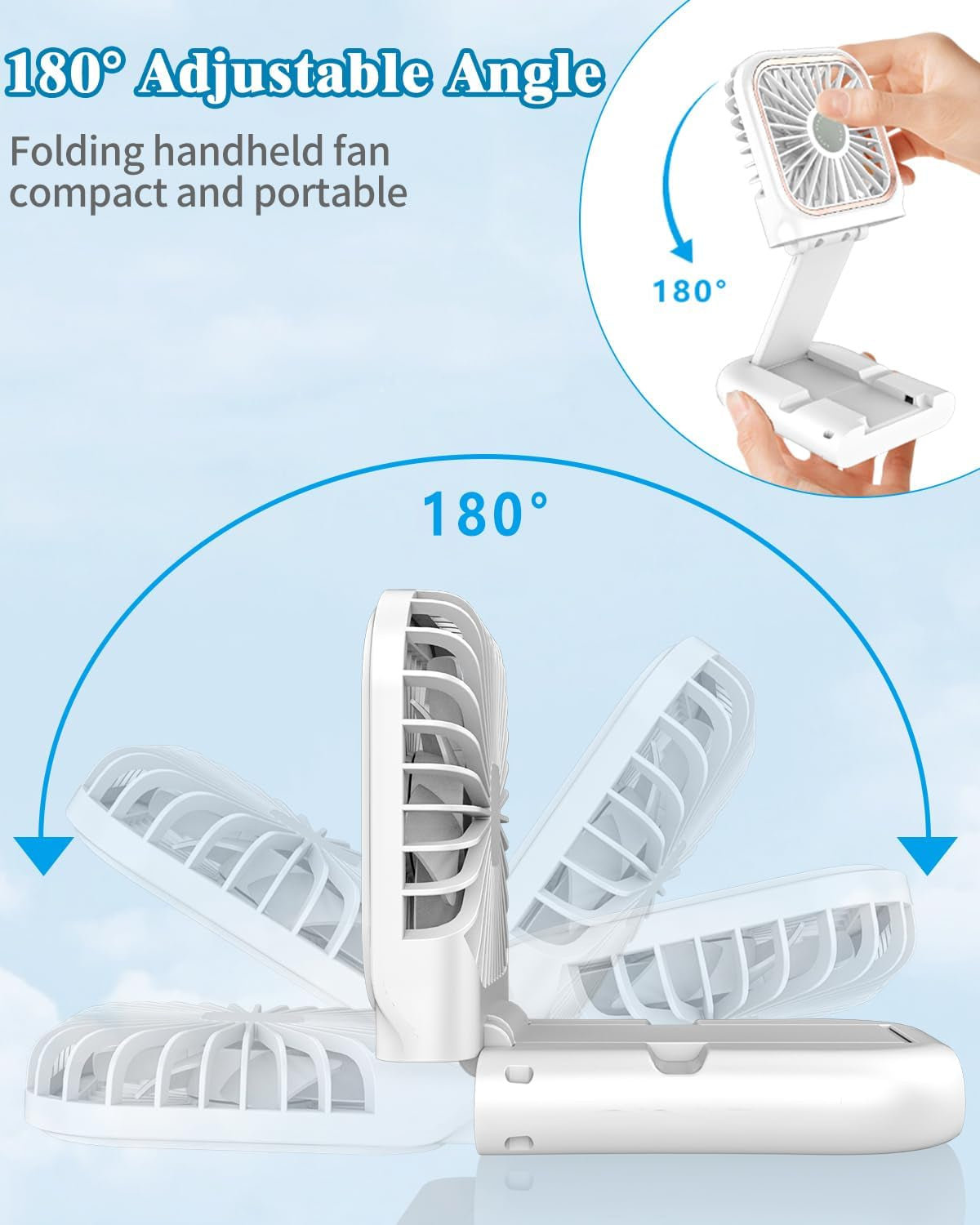 Handheld Fan Rechargeable,Portable Fan Battery Operated with LED Display,Mini Small Hand Foldable Fans with Power Bank,4000Mah Travel Personal Fans,Makeup Lashfan for Girls Women Kids