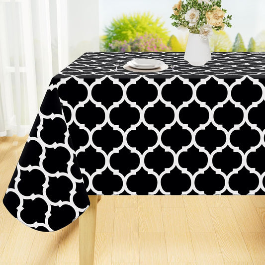 Rectangular Waterproof Vinyl Tablecloth with Flannel Backing, Wipeable and Spillproof for Indoor and Outdoor Use (60" x 84", Black)