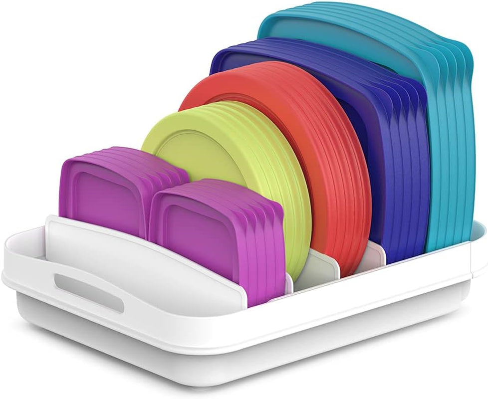 Extendable Food Container Lid Organizer for 12'' Deep Cabinets, Adjustable Length 13.4" - 20.5", GS01-SS