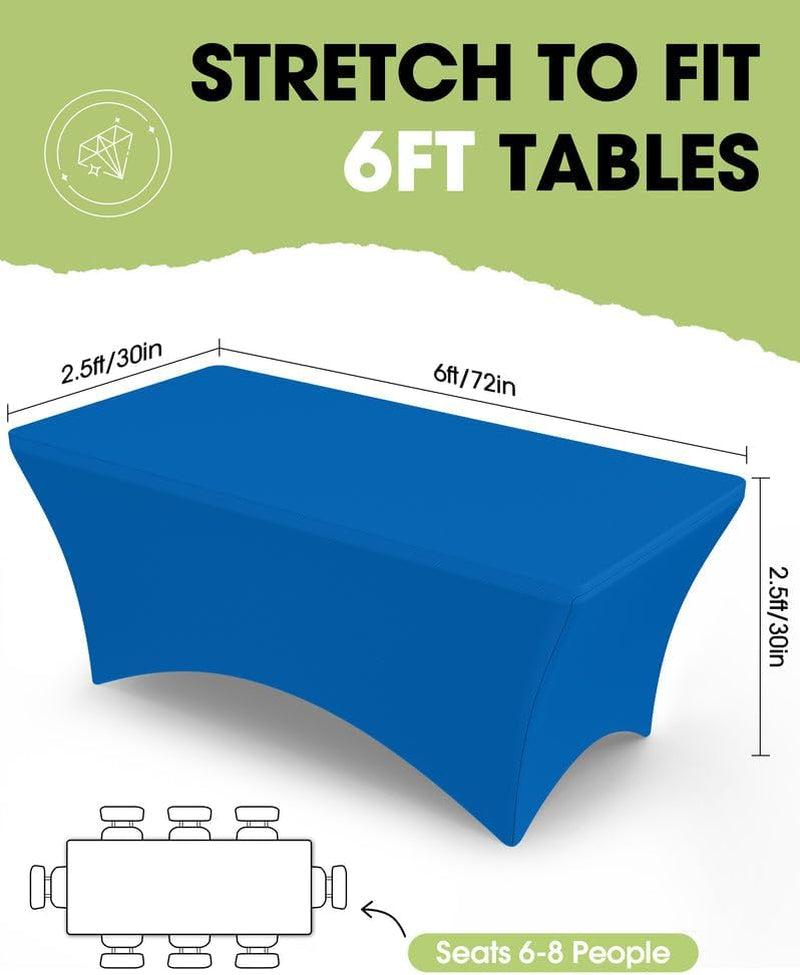 Spandex Tablecloth 6Ft - 2 Pack, Fitted and Tight Cloth for Rectangle Table, Wrinkle-Free and Stretch Table Cover for Party, Wedding, Banquet and Birthday, Blue