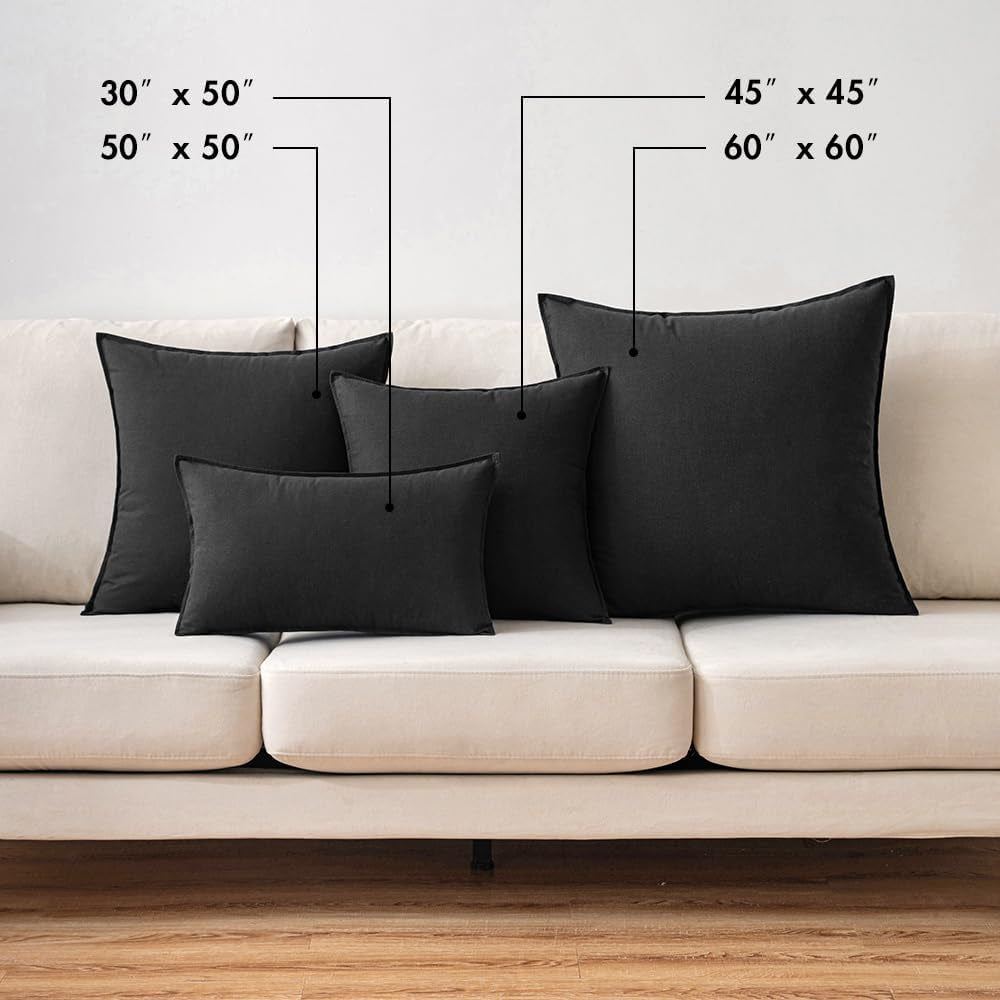 Pack of 2 Decorative Linen Pillow Covers Boho Farmhouse Modern Soft Accent Throw Pillows Neutral Cushion Covers for Sofa Couch Bed Living Room Home Decor, 18X18 Inch Black