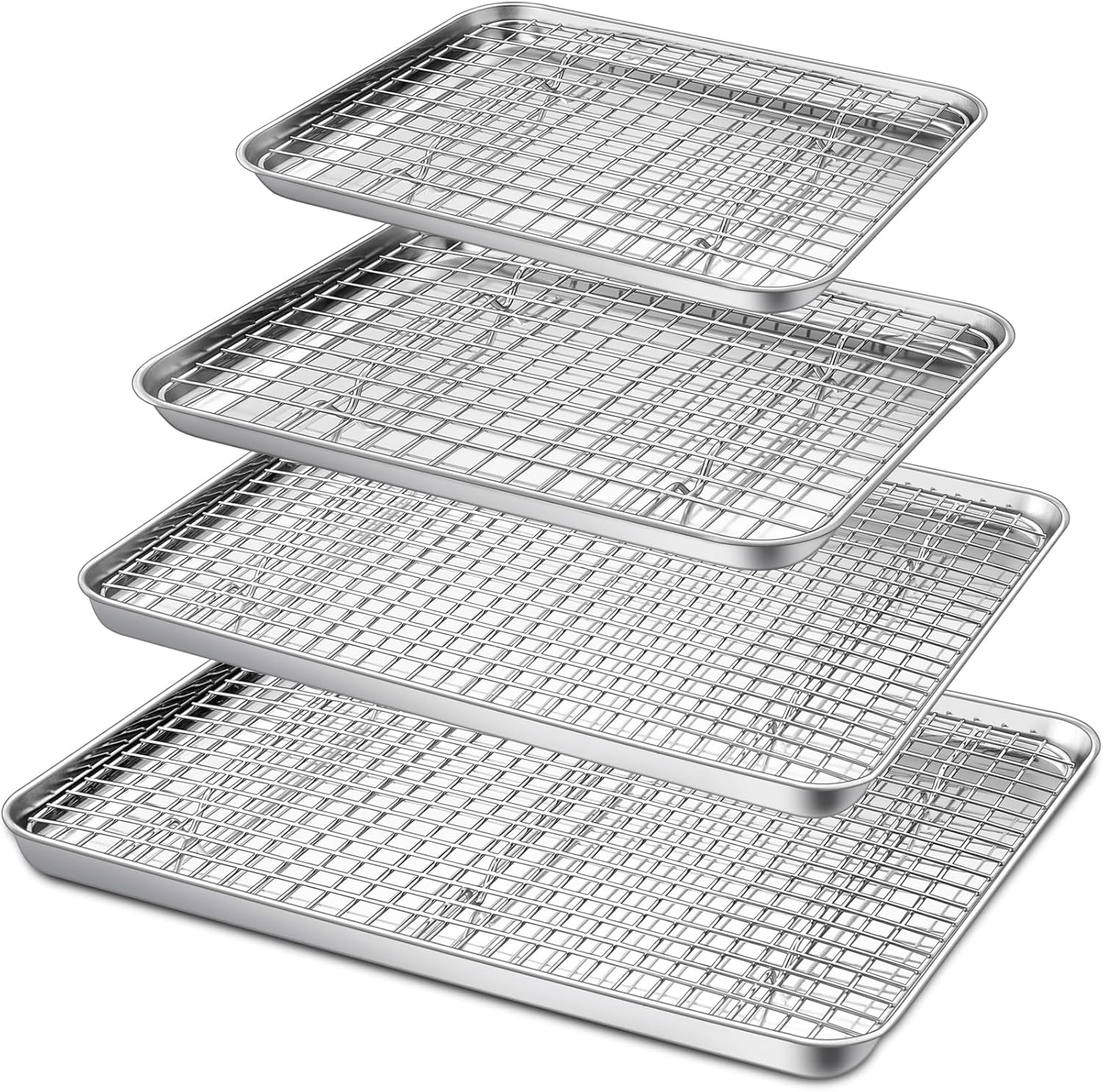 16 + 12.5 + 10.4 + 9 Inch Baking Sheet and Rack Set, Stainless Steel Cookie Sheets Oven Baking Pans Trays with Cooling Racks for Cooking & Roasting, Oven & Dishwasher Safe, (8Pcs)