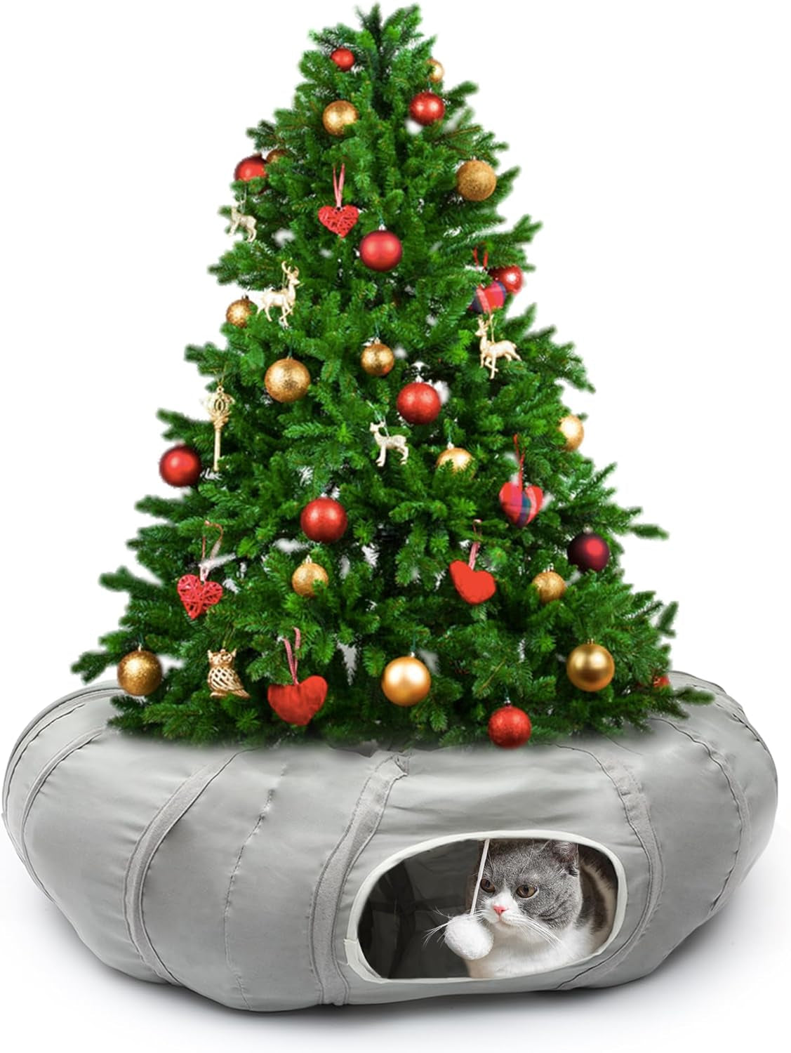 Cat Play Tunnel - round Cat Tunnel with Bed | Interactive Cat Toys for Indoor Cats Kitten Kitty Puppy Rabbit Ferret (Light Grey)