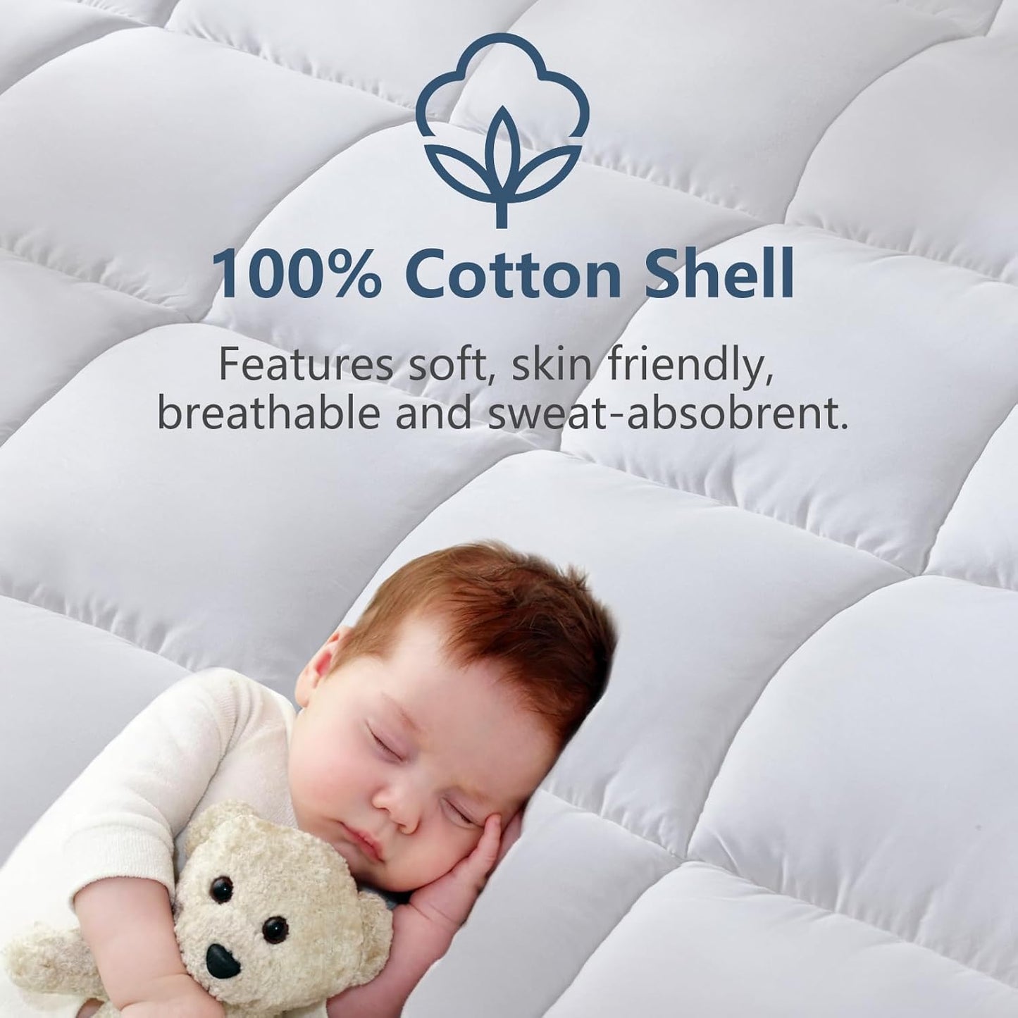 Queen Size Mattress Pad Pillow Top Cotton Cooling Mattress Topper 8-21" Deep Pocket Mattress Cover Quilted Fitted Cooling 450GSM Mattress Protector (60X80 Inch,White)
