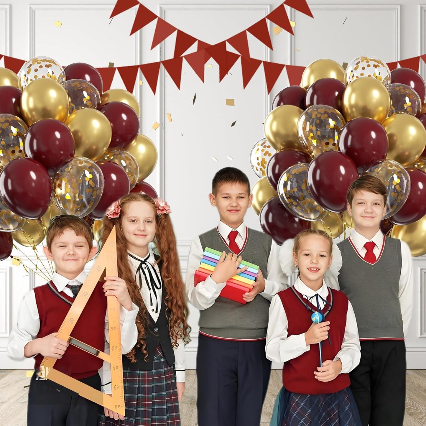 60Pcs Burgundy and Gold Balloons 12Inch, Maroon and Gold Balloons with Metallic Gold Confetti Balloons for Graduation Birthday Bridal Shower Party Decorations