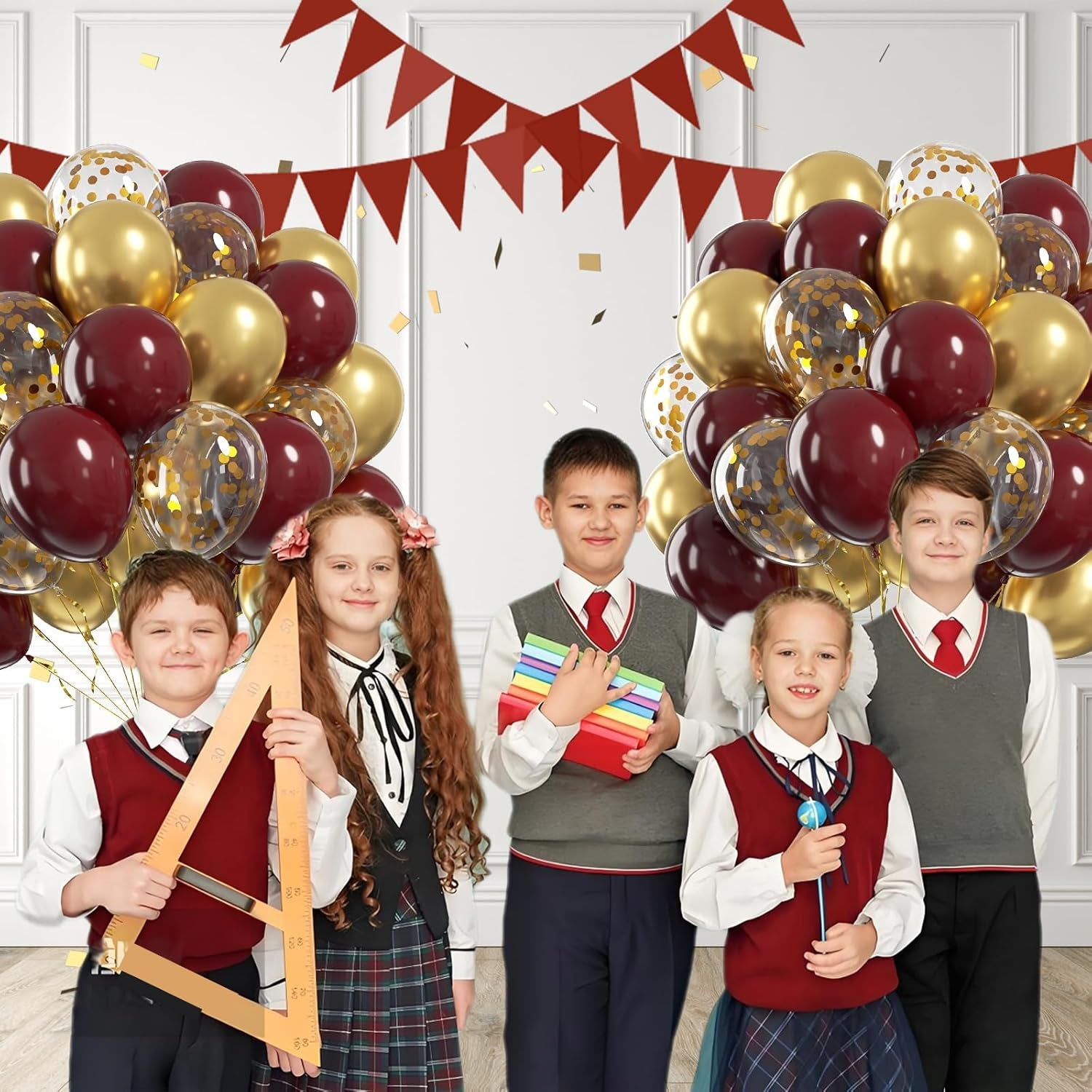 60Pcs Burgundy and Gold Balloons 12Inch, Maroon and Gold Balloons with Metallic Gold Confetti Balloons for Graduation Birthday Bridal Shower Party Decorations