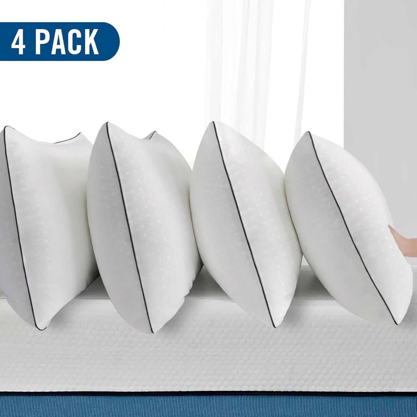 Standard Size Bed Pillows for Sleeping 4 Pack,Luxury Hotel Pillows,Comfortable and Supportive,Machine Washable,Suitable for Stomach,Back and Side Sleepers.