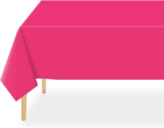 Plastic Table Cloth Disposable 2 Pack, 54 X 108 Inch Tablecloths for Rectangle Tables, Hot Pink Plastic Table Cover