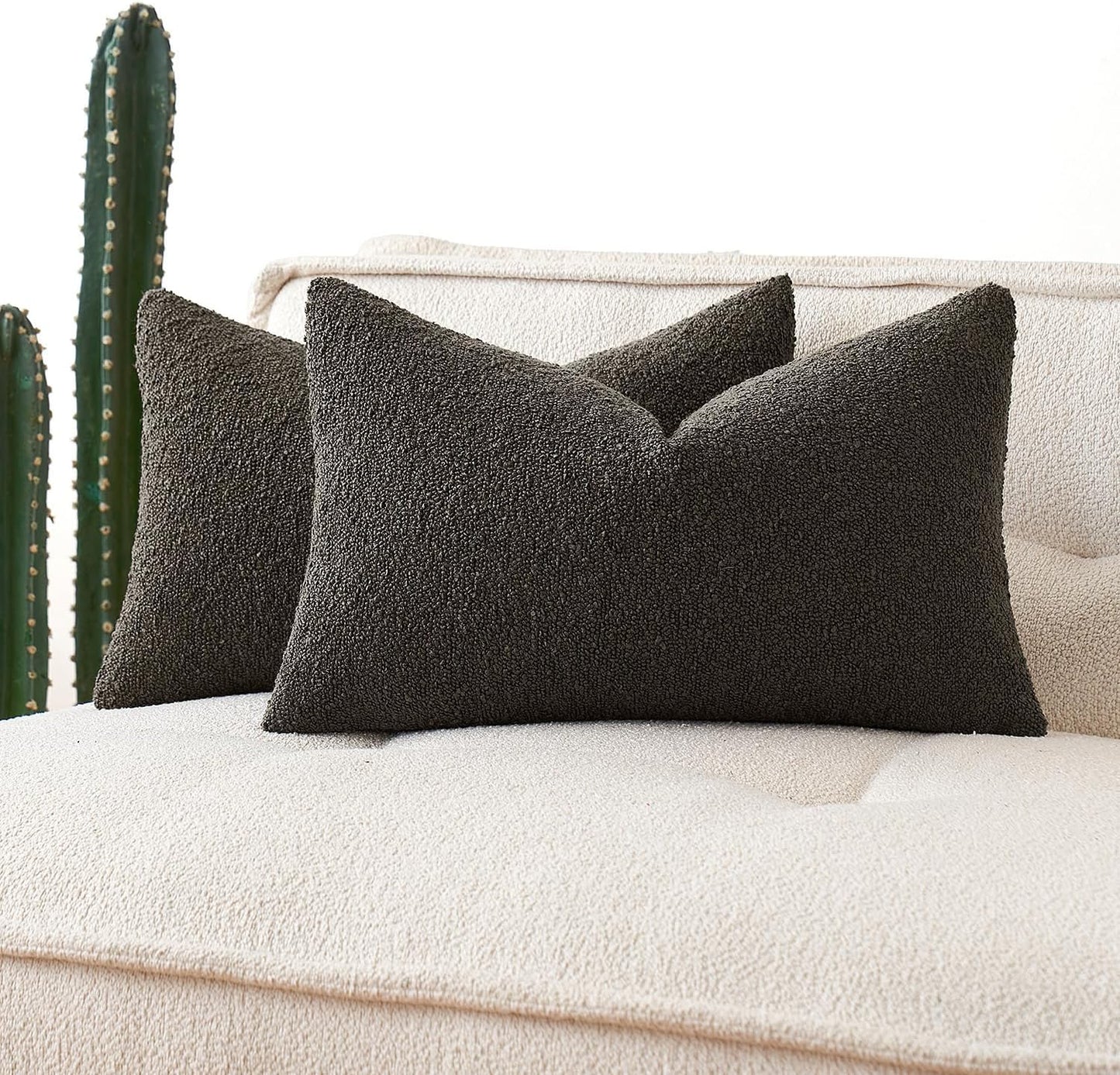 Textured Boucle Throw Pillow Cover Dark Coffee Accent Solid Lumbar Pillow Case Decorative Soft Pack of 1 Couch Cushion Chair Sofa Bedroom Livingroom Home Decor,12X20 Inch