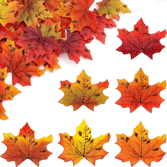 1200PCS Fall Artificial Autumn Leaves, Fake Maple Fall Leaves for Crafts Wedding Party Table Scatter Thanksgiving Halloween Decorations Indoor Outdoors Home Fall Decor, Multicolored
