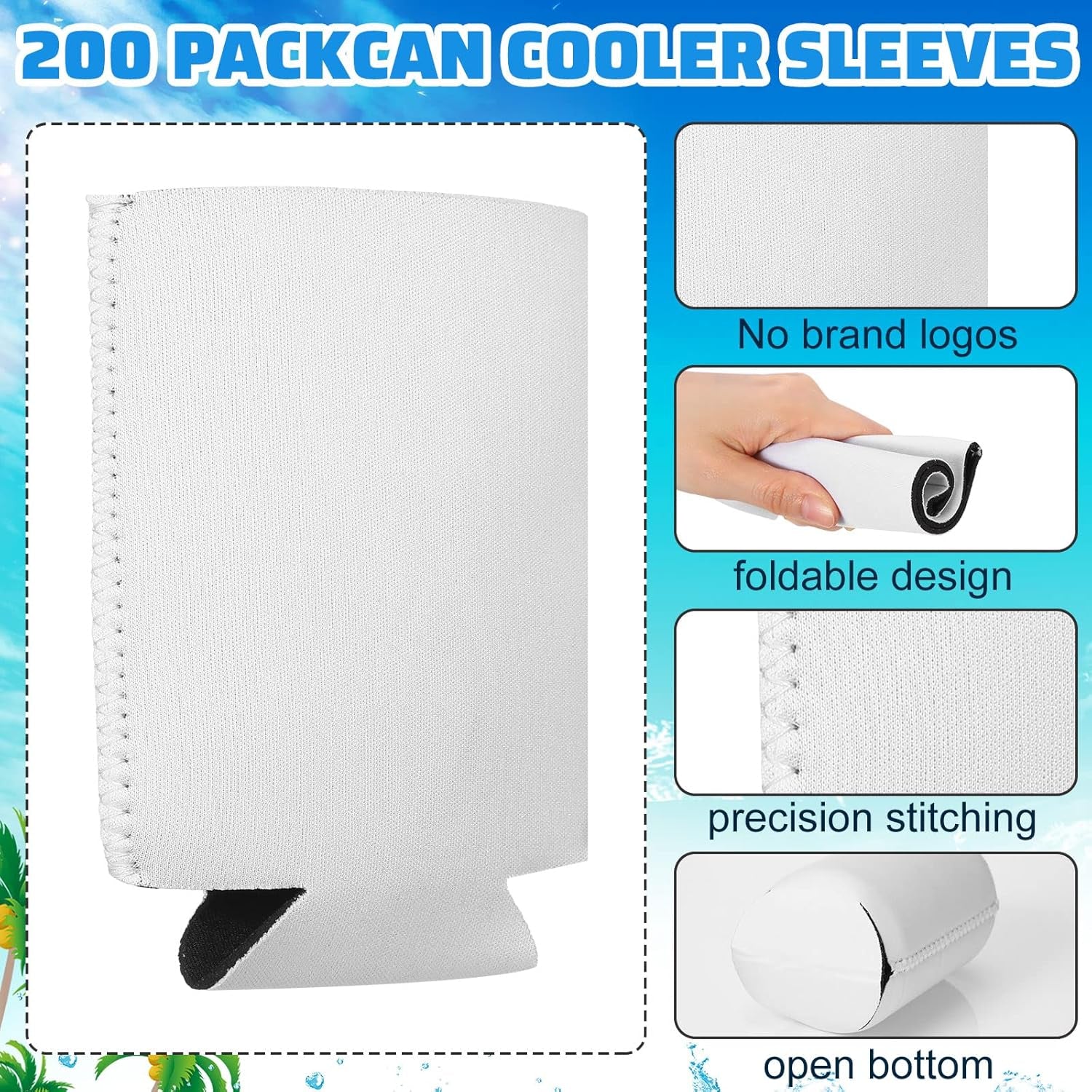 200-Count Insulated Neoprene Can Cooler Sleeves for Sublimation - Versatile Beverage Covers for Events and Celebrations