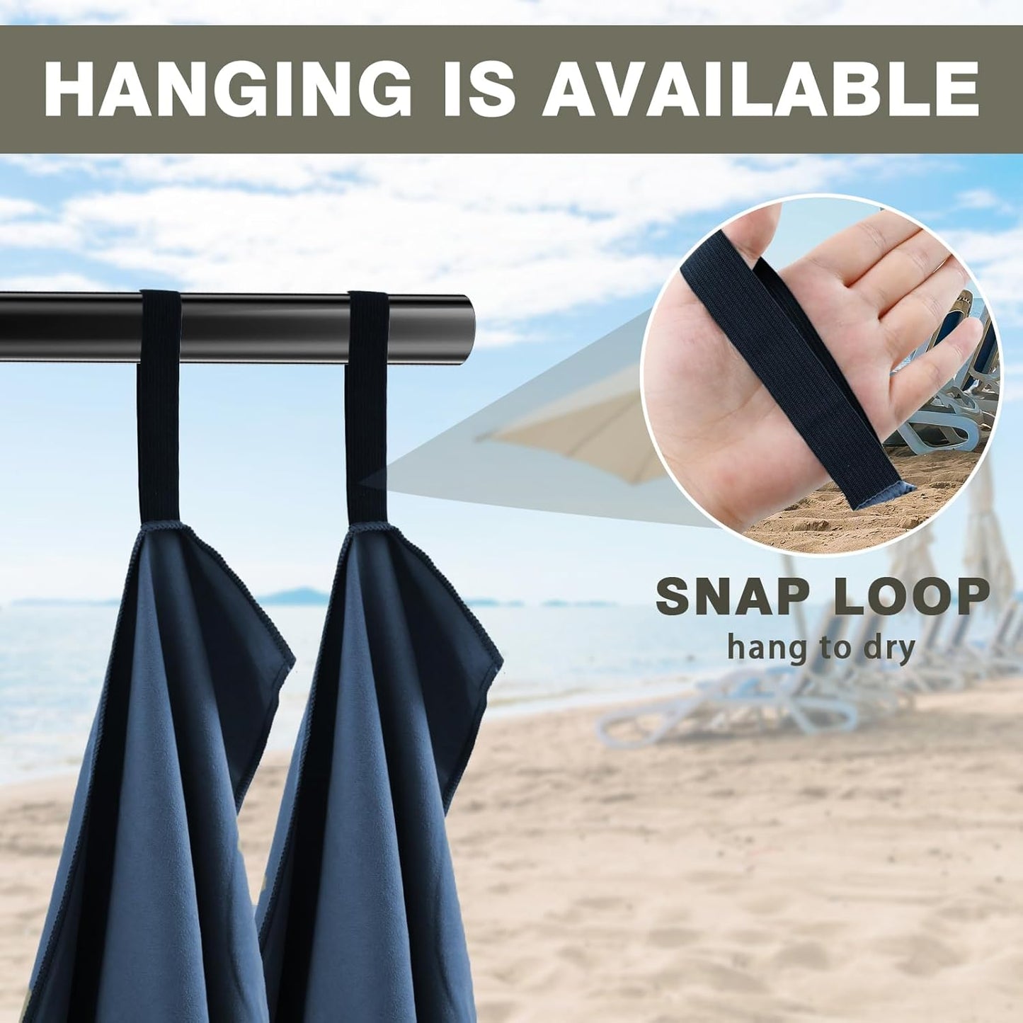 Quick Dry Camping Towel, Microfiber Travel Towel 3 Size at 1 Pack for Camping, Beach, Gym, Sports, Yoga & Swimming Pool, Navy Blue