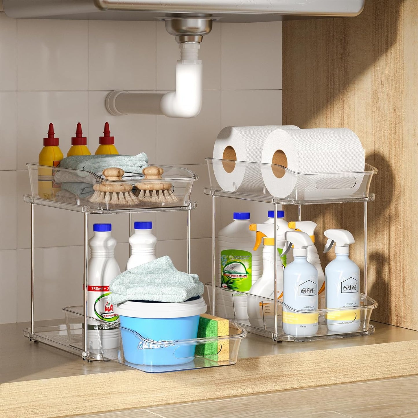 3 Pack Bathroom Organizers and Storage, 2 Tier Clear under Sink Organizer, Pull Out Medicine Cabinet Organizer