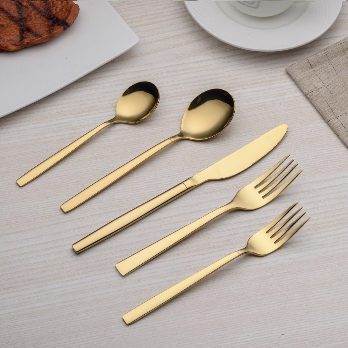 20-Piece Titanium Gold Plated Stainless Steel Flatware Set, Service for 4, Shiny Gold Finish