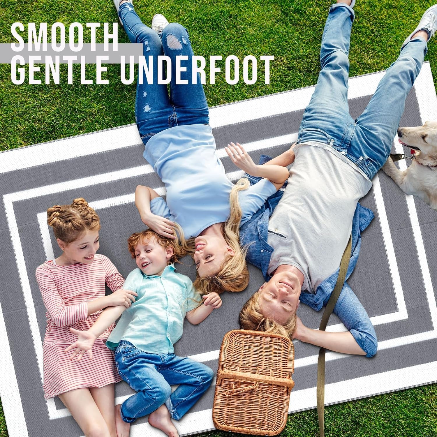 Outdoor Rug 5X8 Ft Waterproof, Reversible Outdoor Plastic Straw Rug, RV Mat, Indoor Outdoor Carpet Clearance for Patio, Camping, Balcony, Deck, Backyard, Grey & White