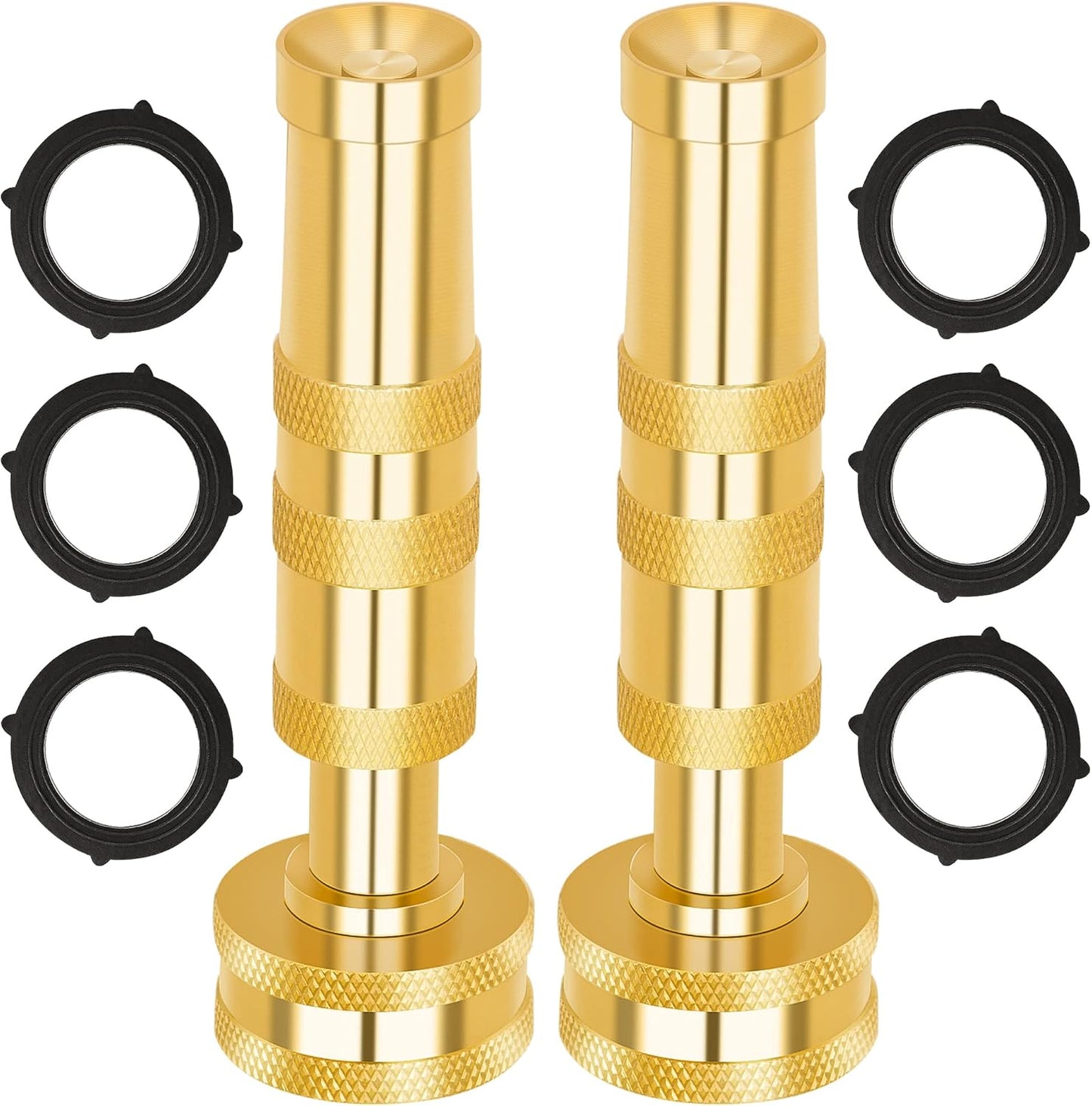 Brass Hose Nozzle – High Pressure Jet Nozzles 2 Pack, Heavy Duty Sprayer for Garden Hoses, Adjustable Spray Gun, Solid Twist Water Hose Nozzle for Patio, Lawn, Car Wash, Extra 6 Rubber Washers