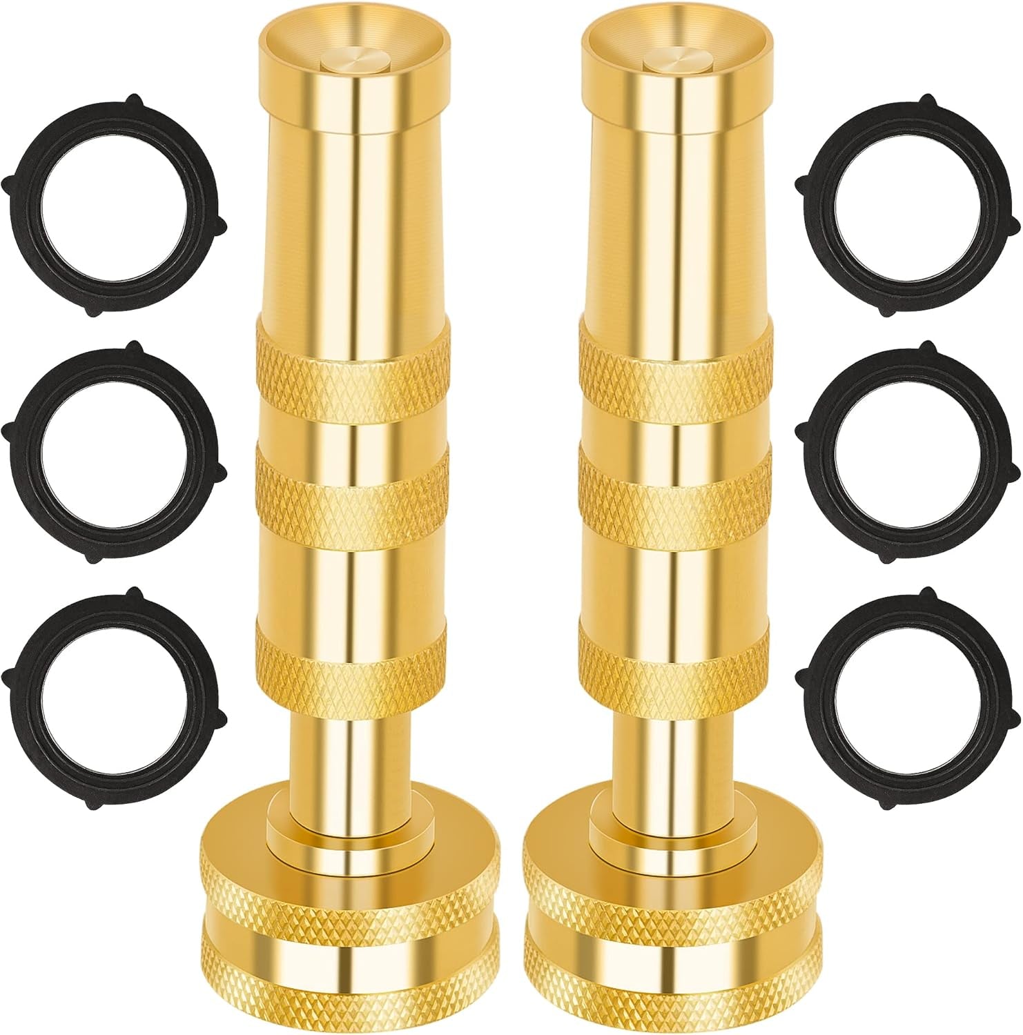 Brass Hose Nozzle – High Pressure Jet Nozzles 2 Pack, Heavy Duty Sprayer for Garden Hoses, Adjustable Spray Gun, Solid Twist Water Hose Nozzle for Patio, Lawn, Car Wash, Extra 6 Rubber Washers