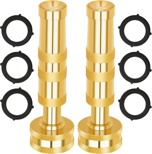 Brass Hose Nozzle – High Pressure Jet Nozzles 2 Pack, Heavy Duty Sprayer for Garden Hoses, Adjustable Spray Gun, Solid Twist Water Hose Nozzle for Patio, Lawn, Car Wash, Extra 6 Rubber Washers