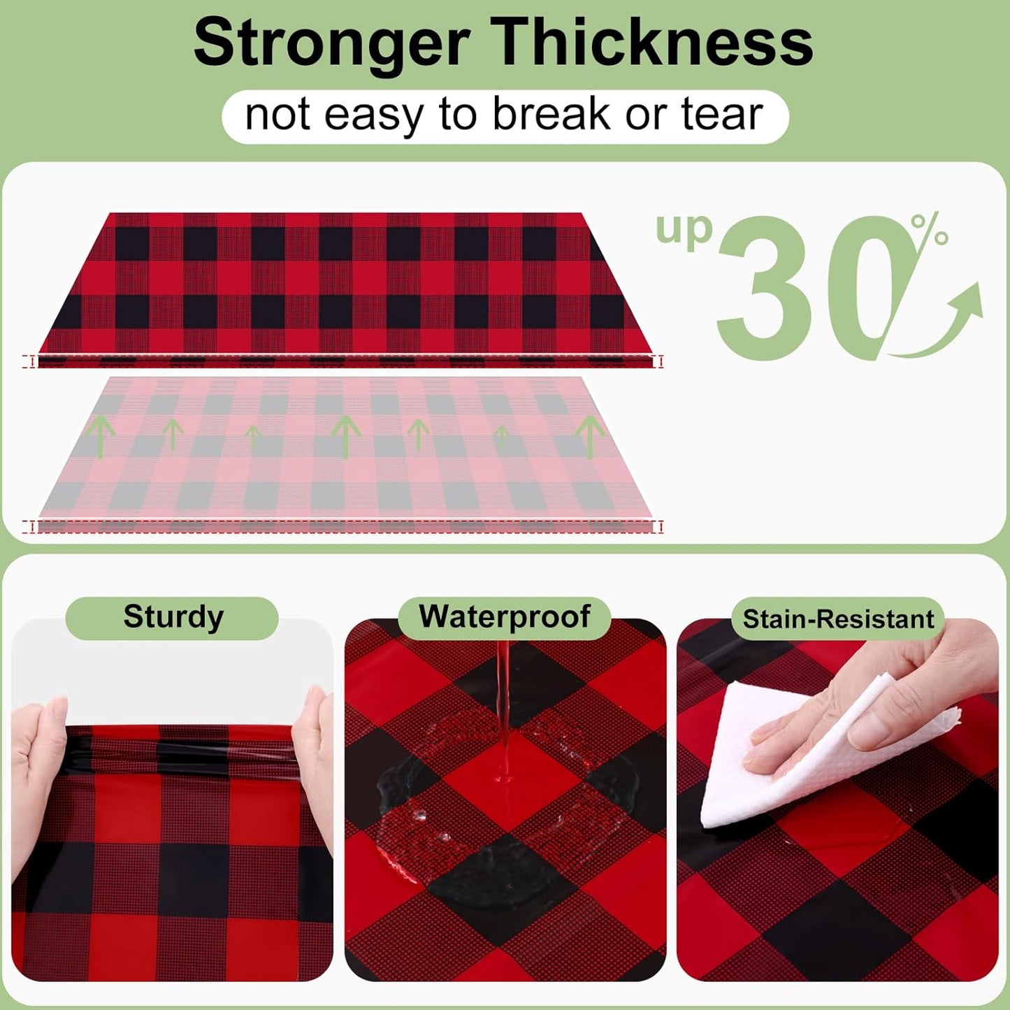 3 Packs Gingham Disposable Table Cloth, 54 X 108 Inch Waterproof Plastic Tablecloth, Rectangle Black and Red Checkered Table Covers for Picnic, Birthday, Party
