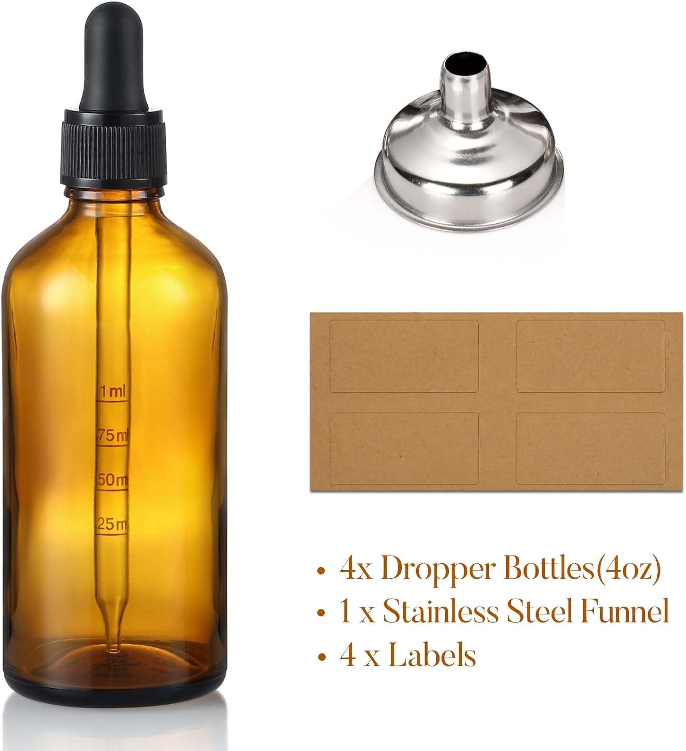 4 Oz Dark Amber Glass Dropper Bottles with Measured Dropper, 4 Pack- 120Ml Thick Tincture Bottle with Measurement Eye Droppers, Leakproof Essential Oils Bottle for Health, Personal Care & Beauty