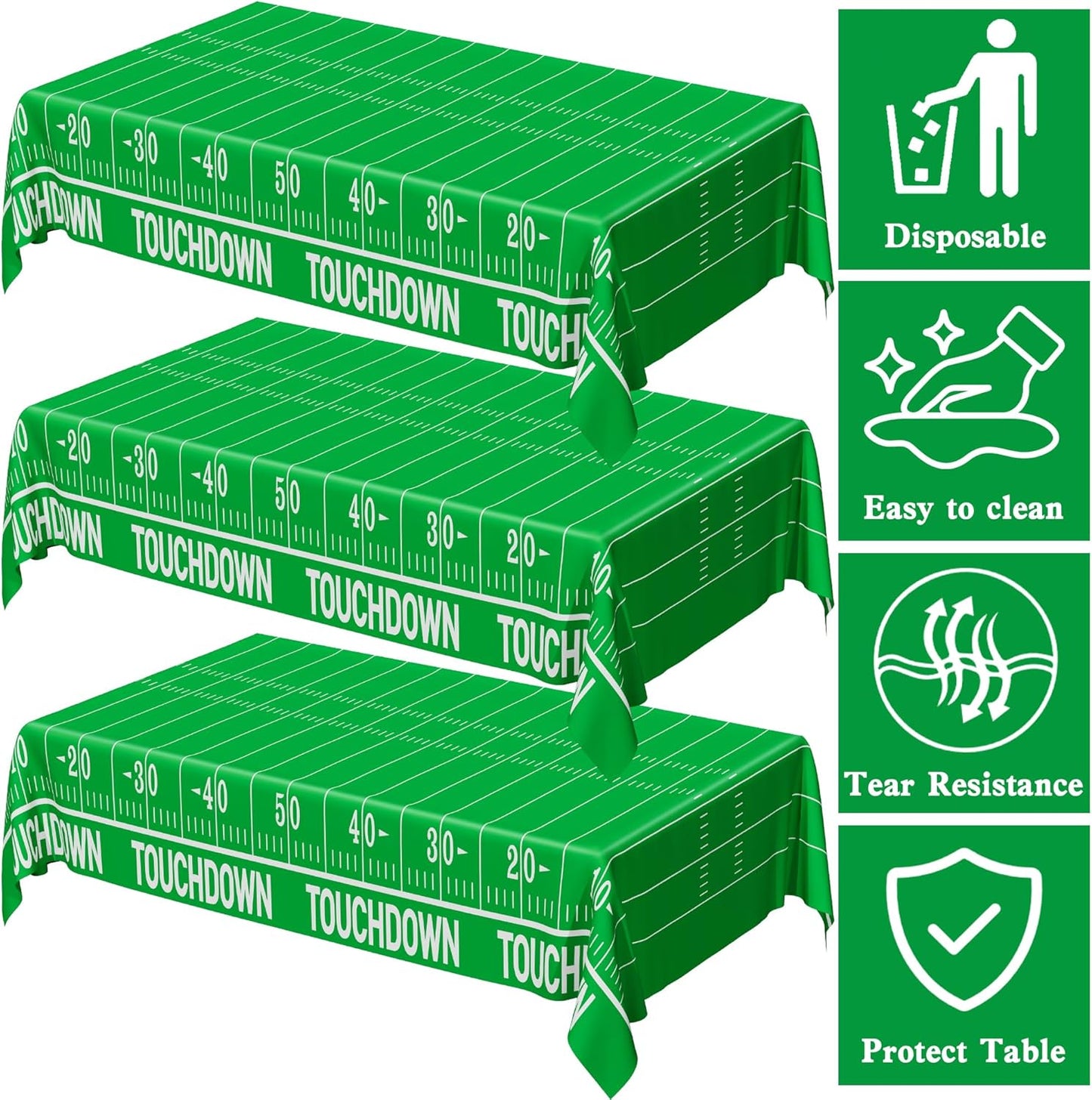 Football Party Supplies - 3PCS Touchdown Tablecloths, Disposable Tablecloths, Plastic Table Cover, Touchdown Theme Table Runner for Game Day, Birthday Party Decorations