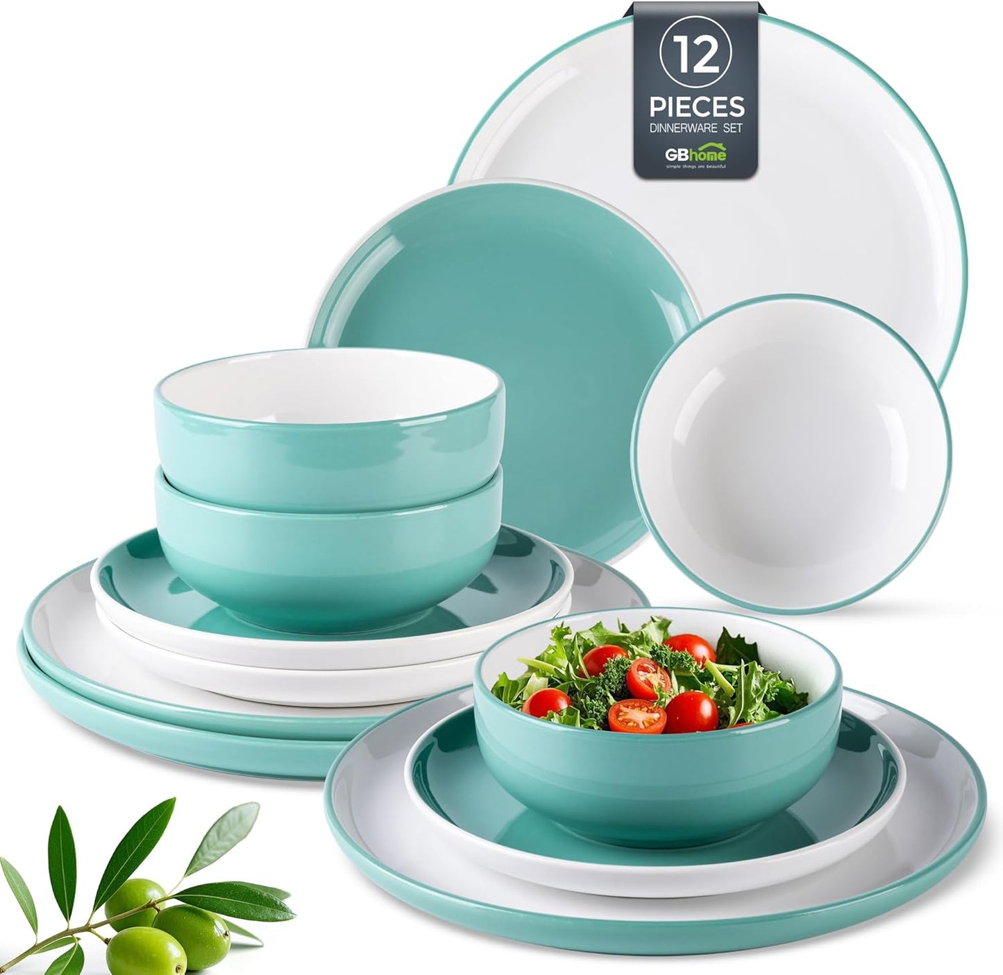 12-Piece Modern White Ceramic Dinnerware Set for Four, Scratch-Resistant Plates and Bowls, Oven Safe, Microwave and Dishwasher Compatible