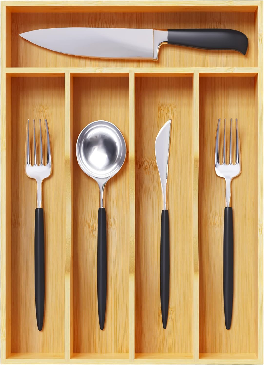 Silverware Organizer 10 in Utensil Organizer Silverware Tray for Drawer Cutlery Flatware Organizer for Kitchen Bamboo Wood