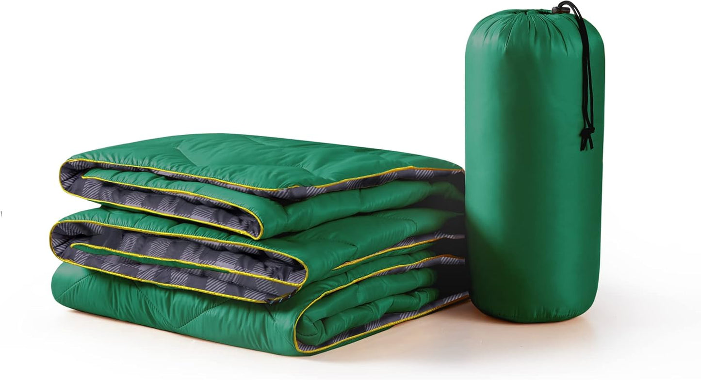 Lightweight & Waterproof Outdoor Camping Travel Blanket, Puffy down Alternative with Corner Loops, 75"52", Green