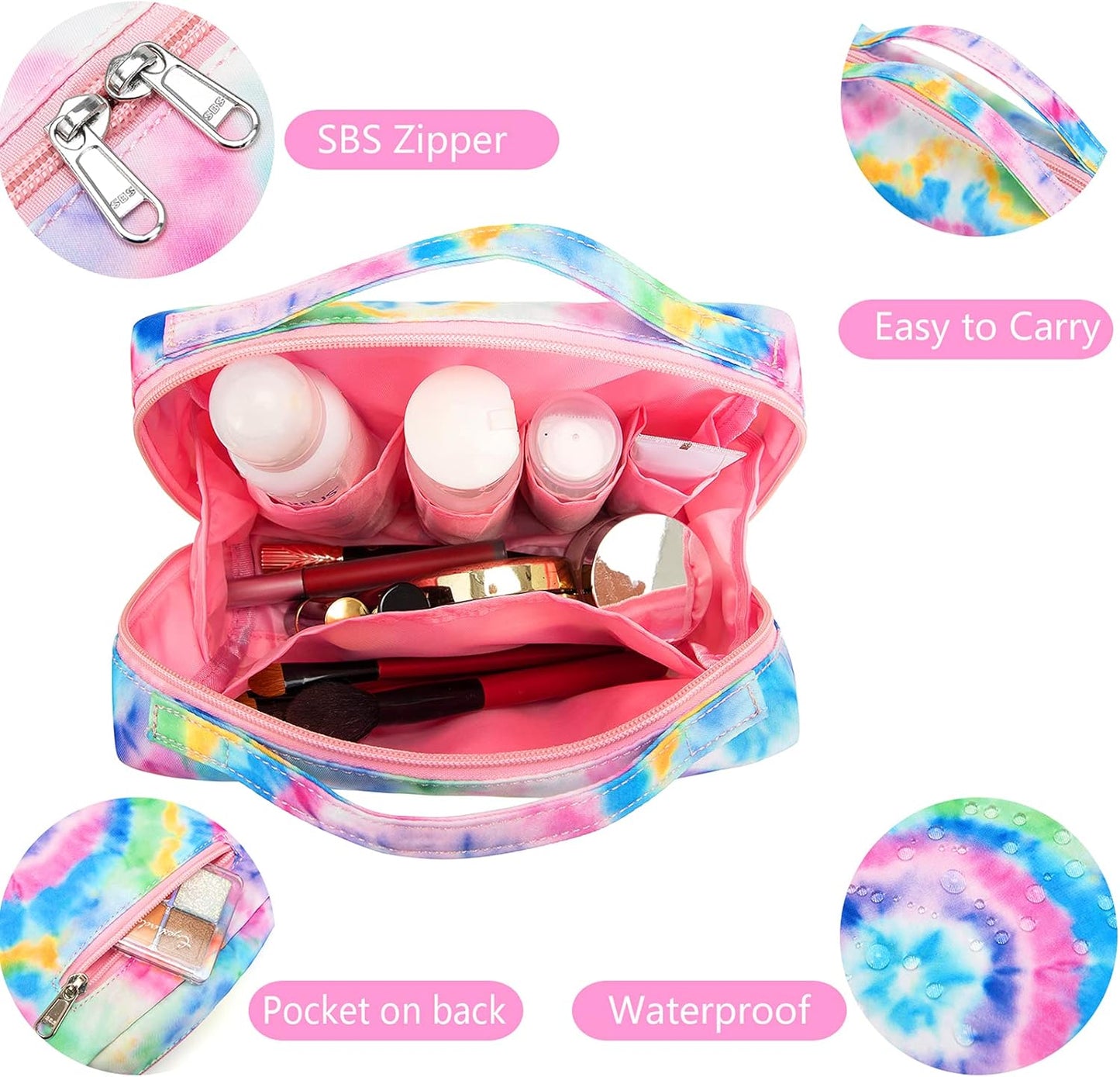 Toiletry Bag Travel Makeup Bag Portable Cosmetic Bag Organizer for Women and Girls (Tie Dye Blue)