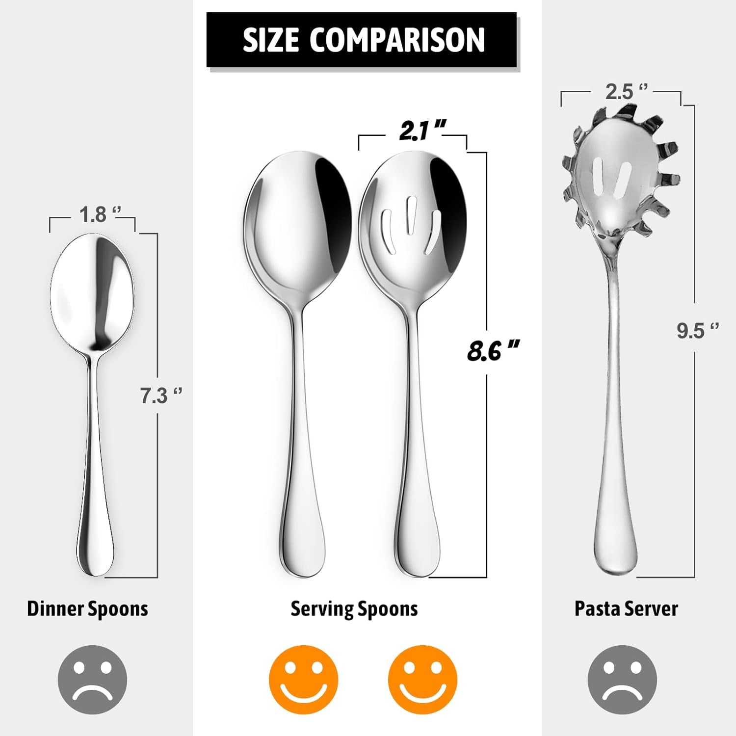 8-Piece Serving Set - Includes 4 Spoons and 4 Slotted Spoons, 18/8 Stainless Steel Buffet Utensils - Mirror Polished, Dishwasher Safe, 8.6-Inch