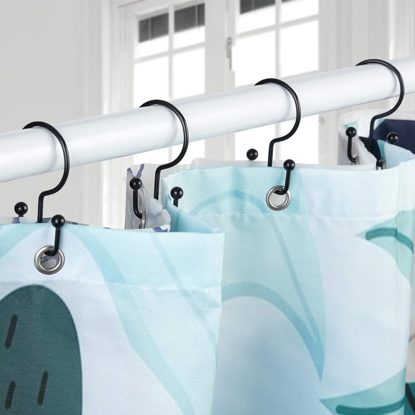 Shower Curtain Hooks, 12 Pcs Shower Curtain Rings, Durable Rust Proof Black Shower Curtain Hooks, Shower Rings for Curtain, Double Glide Shower Hooks for Shower Curtain Rods, Black