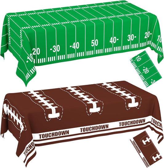 2 Pack Football Tablecloth - Disposable Plastic Table Cover for Football Themed Party Games Decoration - 54 X 108 Inch