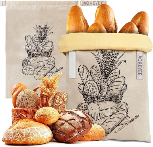 Bread Bags for Homemade Bread - 2 Pack Reusable Cotton Beeswax Bags for Sourdough to Keep Fresh, Natural Cotton Bees Wax Bag
