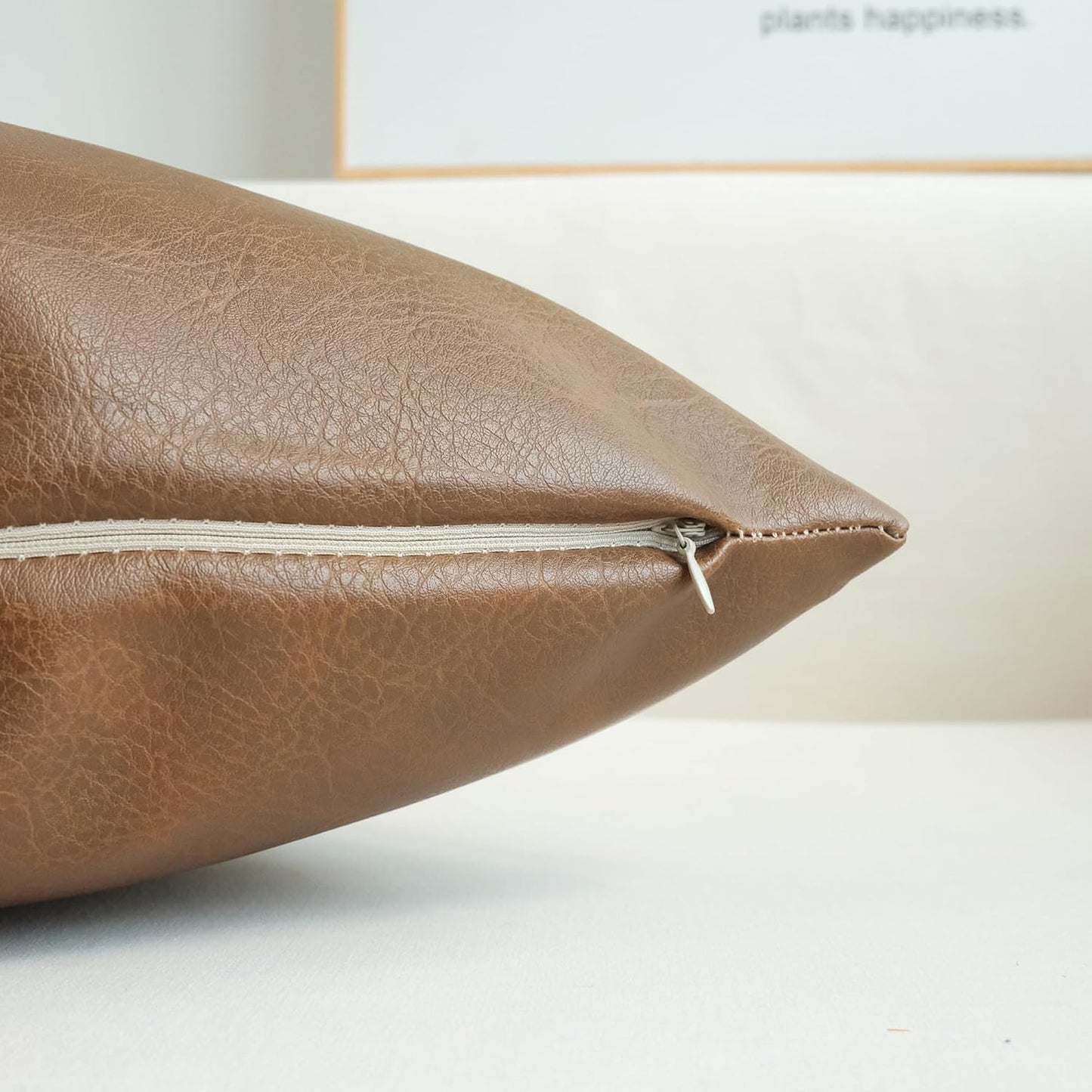 Modern Leather Throw Pillow Cover for Couch Sofa Bed 100% Faux Leather Dark Brown 12" X 20"
