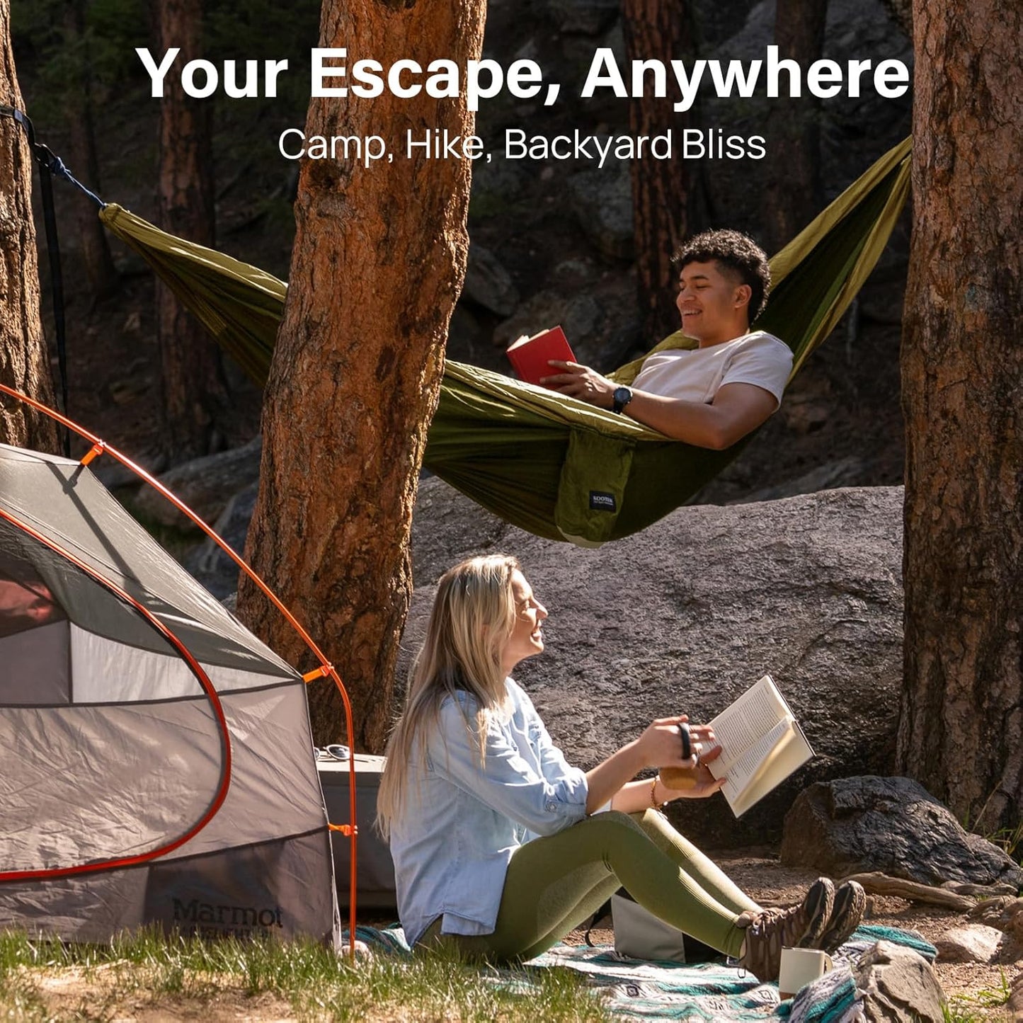 Camping Hammock 500 Lbs Capacity, Portable Hammocks with Tree Straps & Attached Carry Bag, Camping Essentials Gear, Perfect for outside Indoor Hiking Beach Backpack Travel