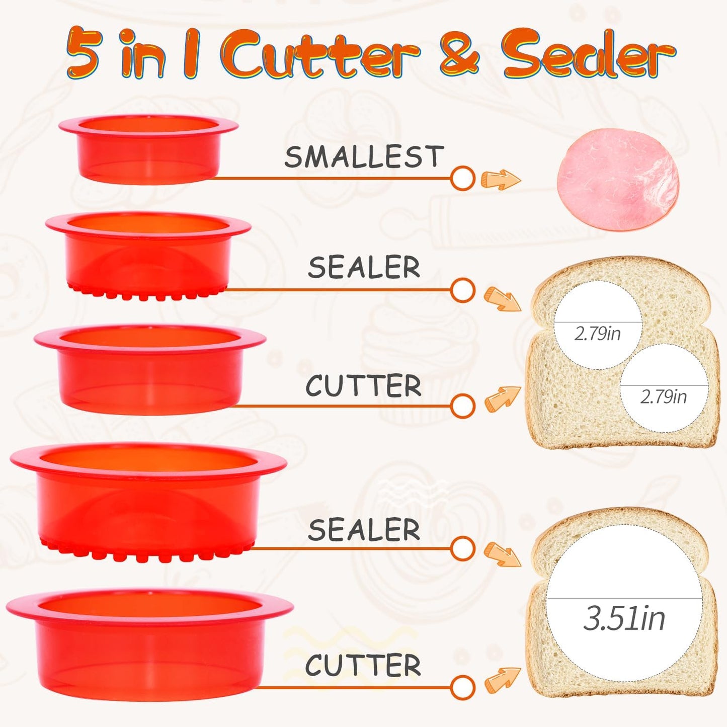 Sandwich Cutter and Sealer - 5 PCS Decruster Sandwich Maker - Peanut Butter and Jelly Crustless Sandwich Bread Pancake Maker Cookie Cutter for Kids Children Boys Girls
